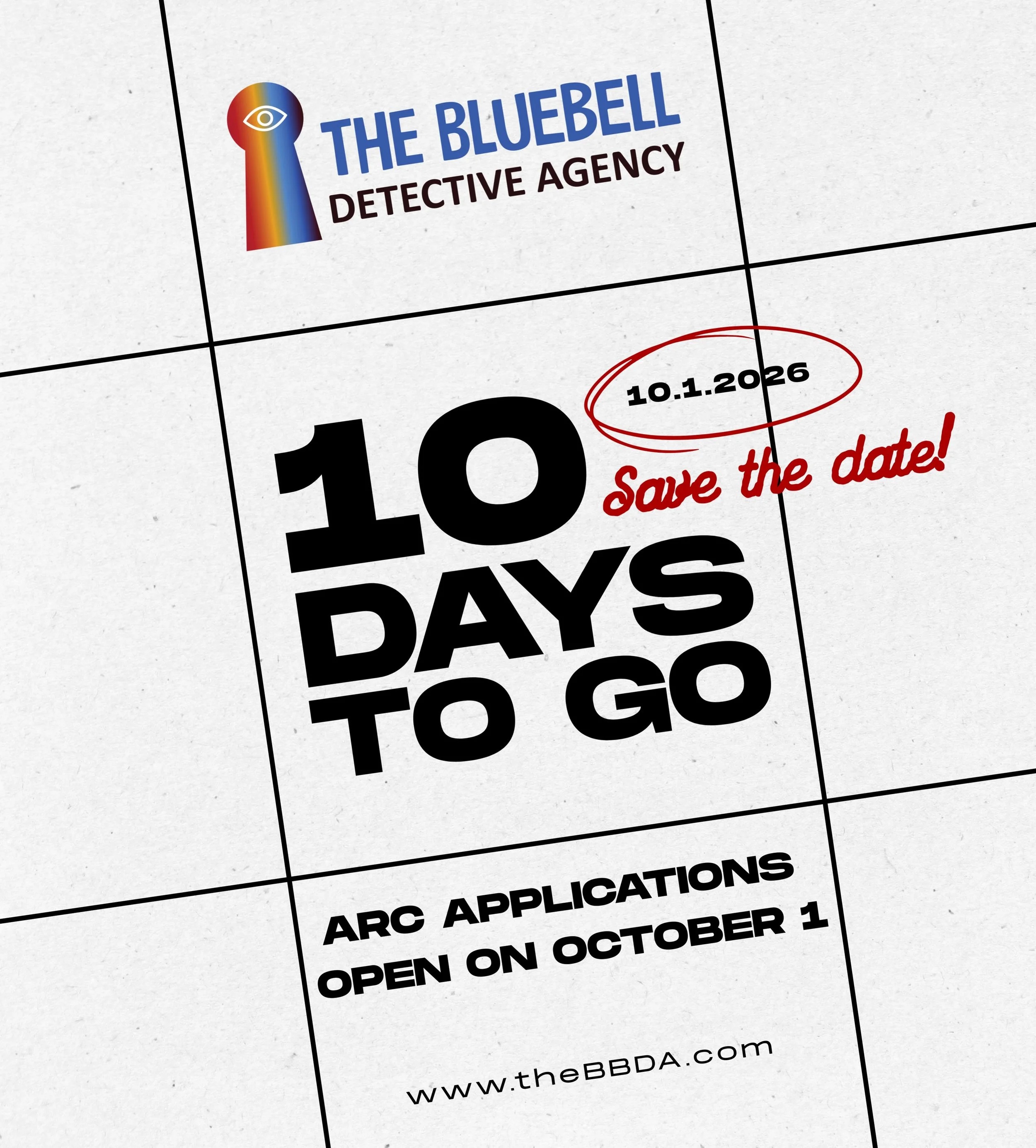 📚 10 DAYS TO GO! 🔎🌈

ARC applications for The Bluebell Detective Agencyopen October 1 at theBBDA.com!

Want to receive an Advance Reader Copy and join the early readers helping bring this quirky Portland mystery to life? Starting October 1, you ca