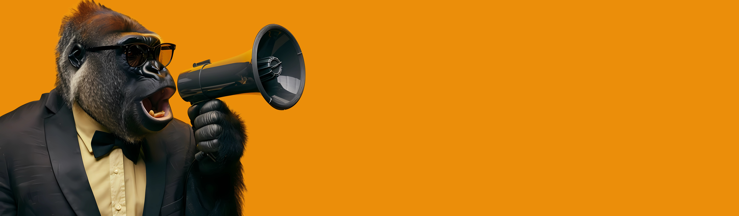 Gorilla using a megaphone to shout about AI and SEO platform