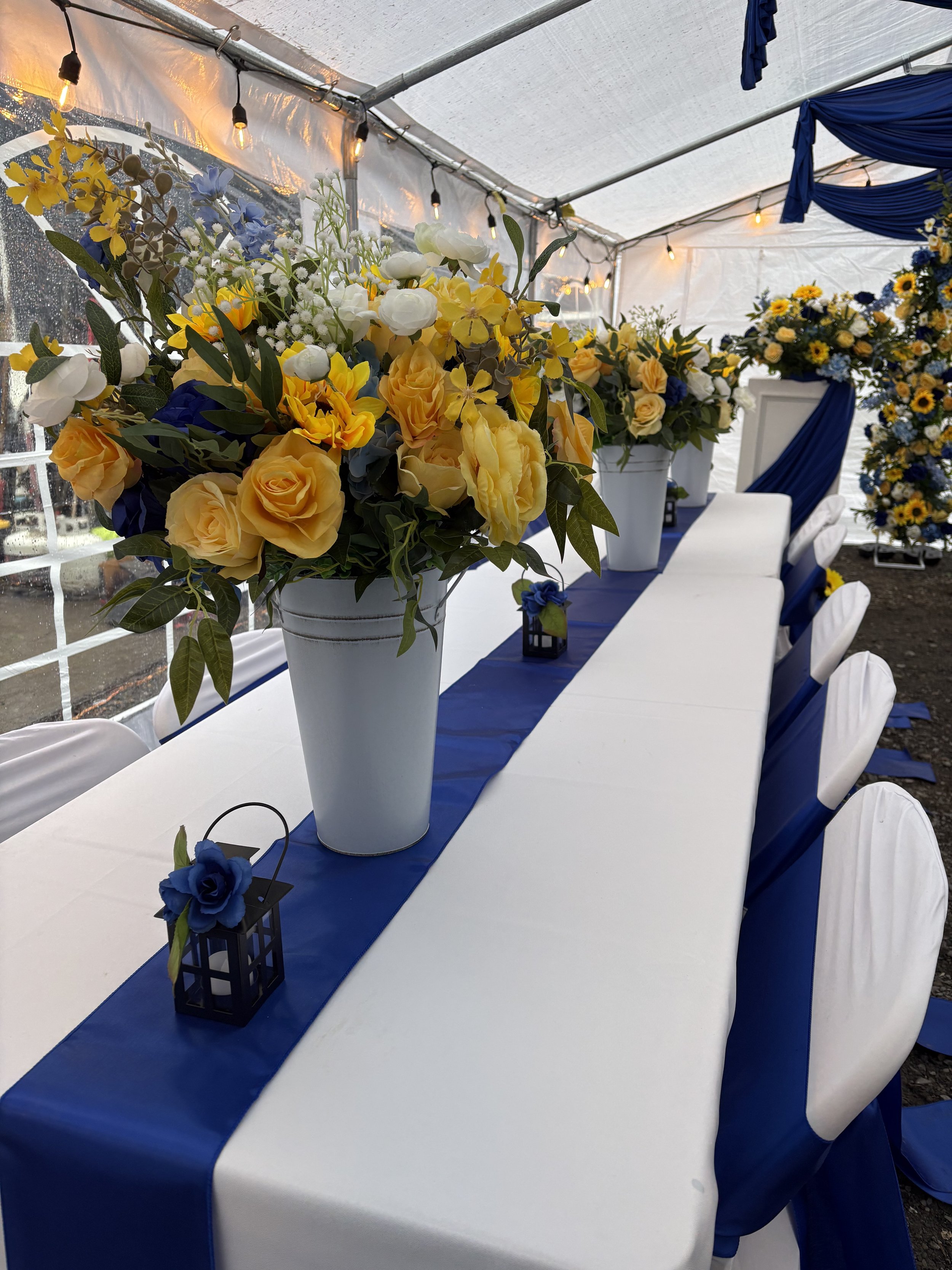 Royal blue satin table runner