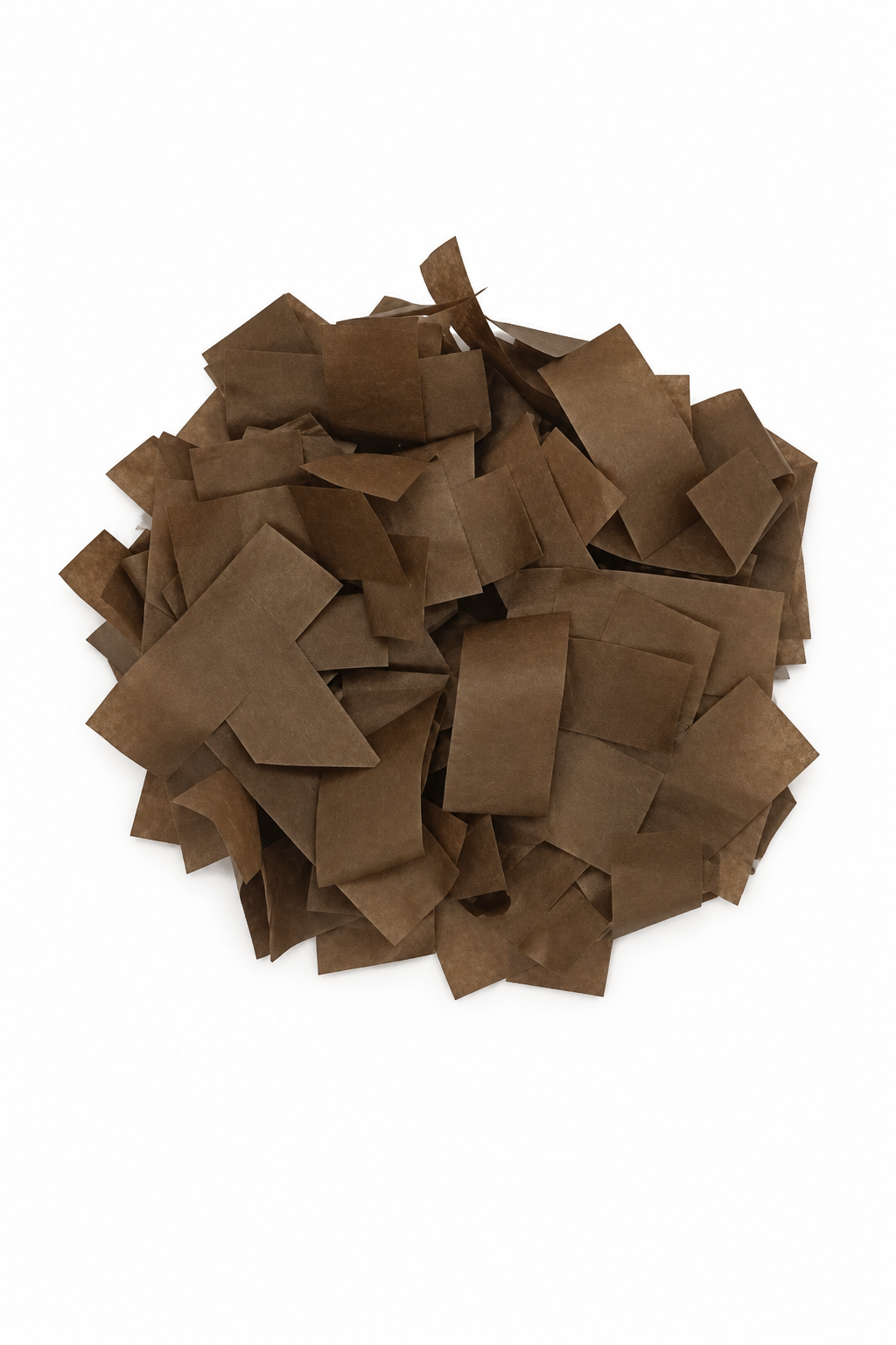 Brown rectangular tissue paper confetti pieces for confetti machine rentals and event celebrations.