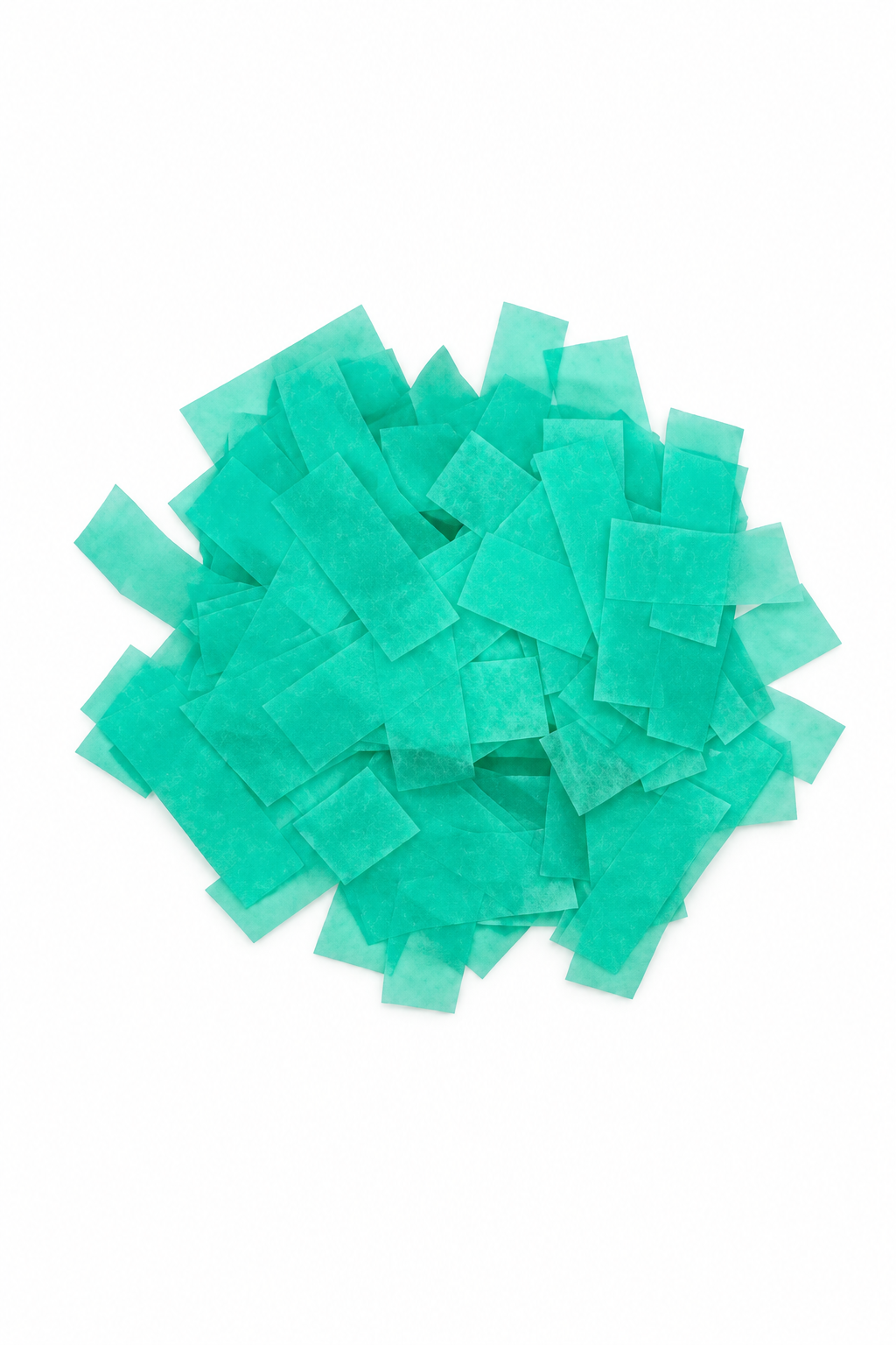Teal rectangular tissue paper confetti pieces for confetti machine rentals and event celebrations.