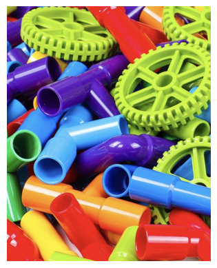Colorful plastic pipe building set with connectors and wheels for kids creative play