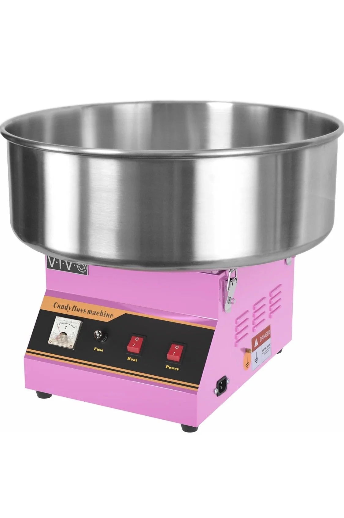 Commercial cotton candy machine with stainless steel bowl, perfect for event rentals and parties