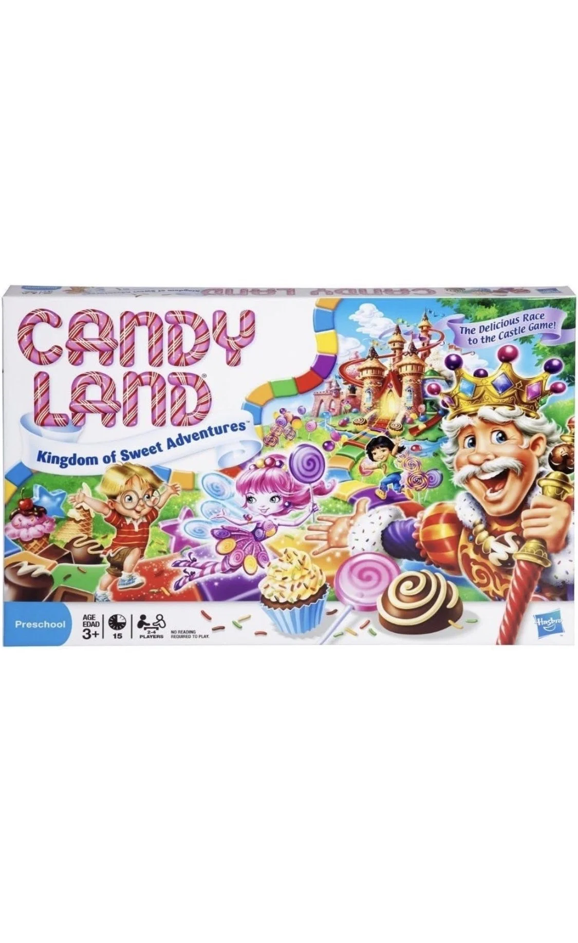Candy Land Kingdom of Sweet Adventures board game box with bright candy illustrations