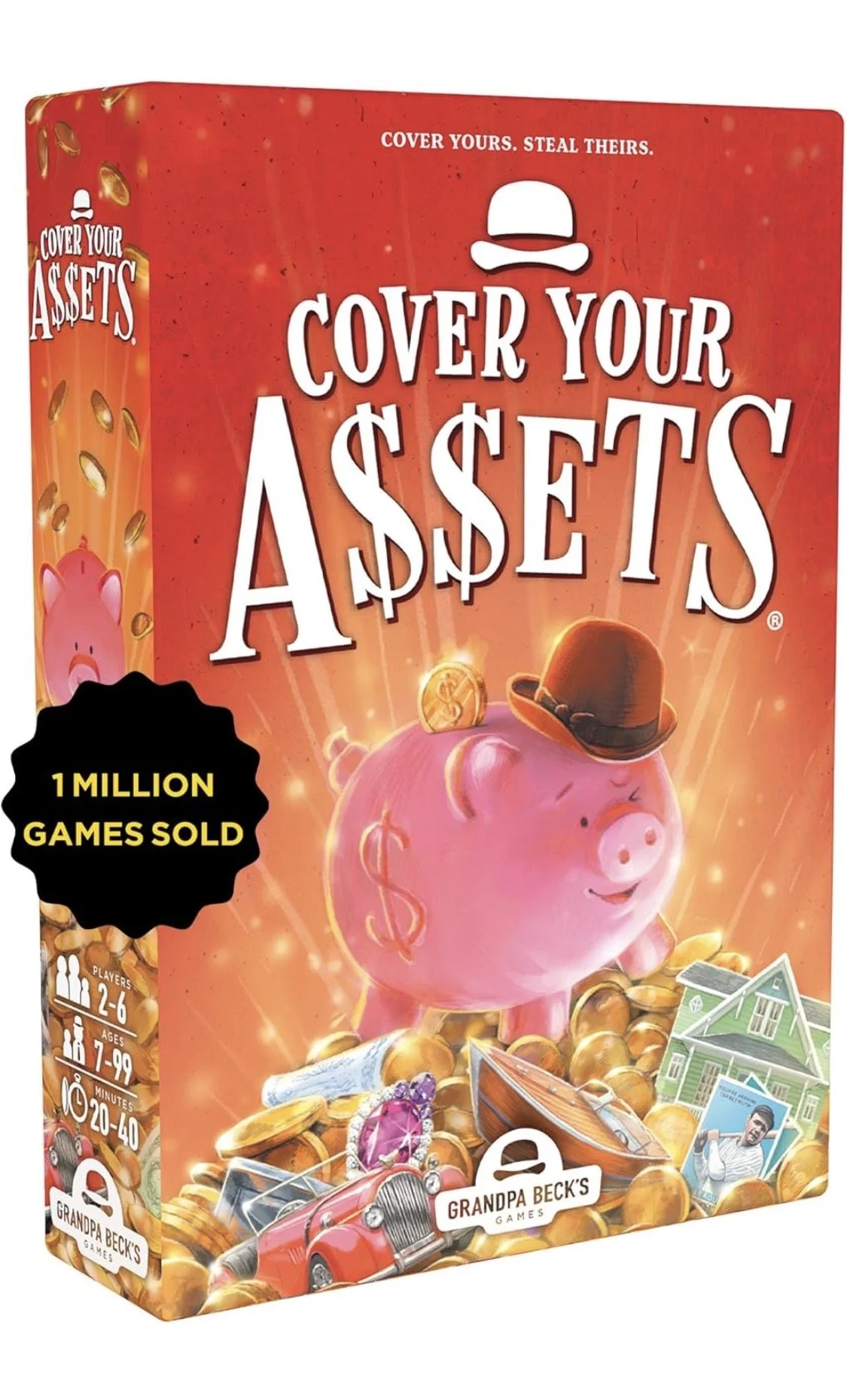 Cover Your Assets card game with piggy bank money theme for family play