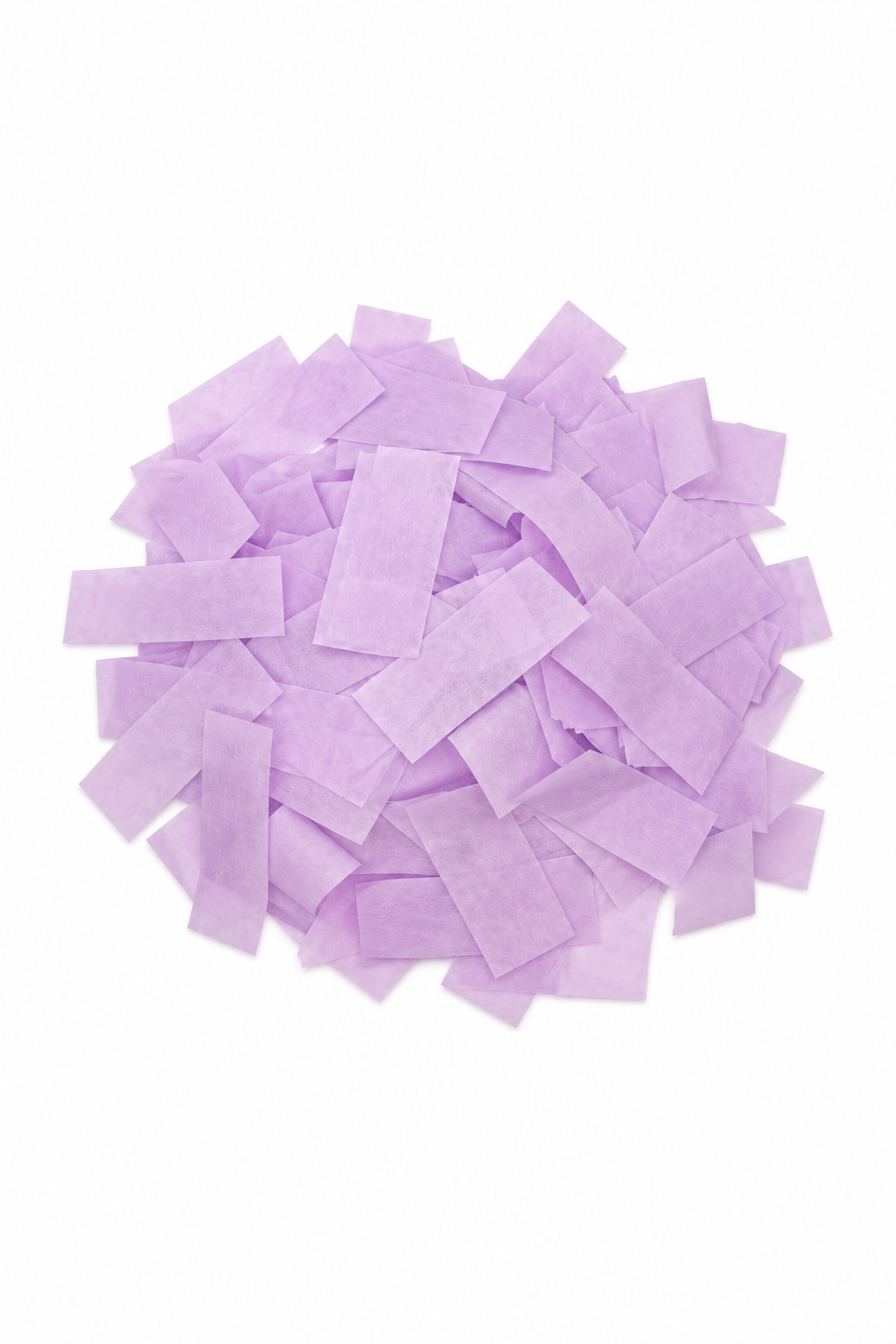 Lavender rectangular tissue paper confetti pieces for confetti machine rentals and event celebrations.