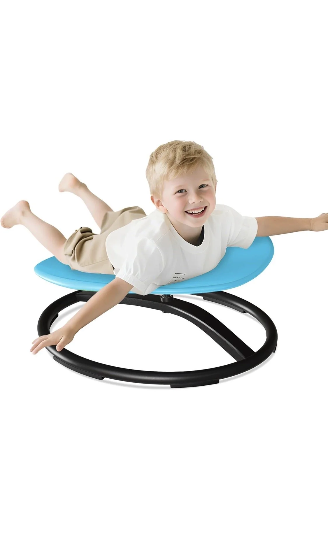 Child using a sensory spinning chair for balance and play, perfect for kids parties and event activity areas