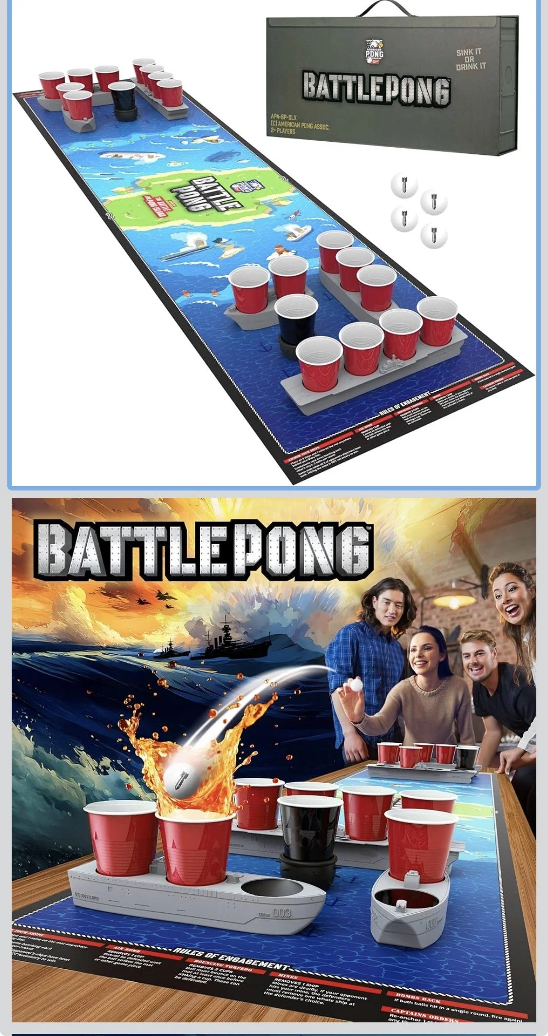 Battle Pong party game set with cups and board for tabletop gameplay