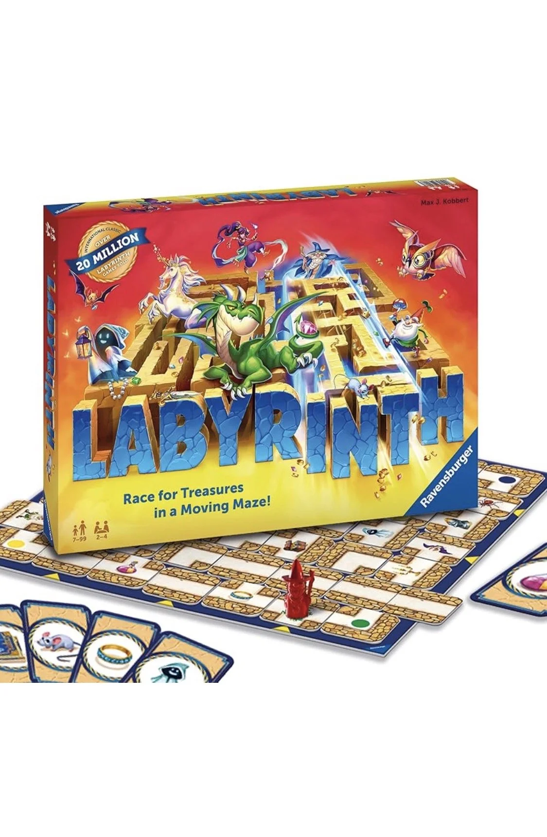Labyrinth maze board game with moving paths and treasure hunting theme