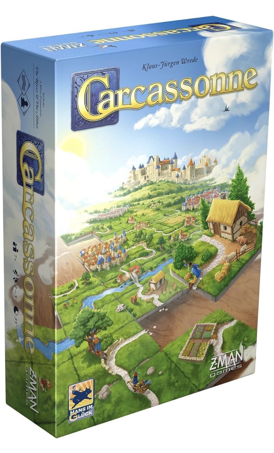 Carcassonne tile-placement strategy board game with scenic countryside artwork