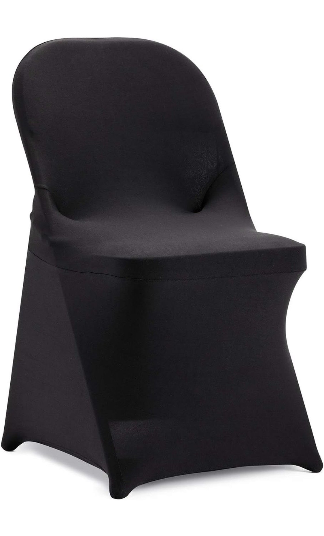 Black stretch banquet chair cover on chair, fitted spandex chair cover rental for weddings and events in Portland Oregon