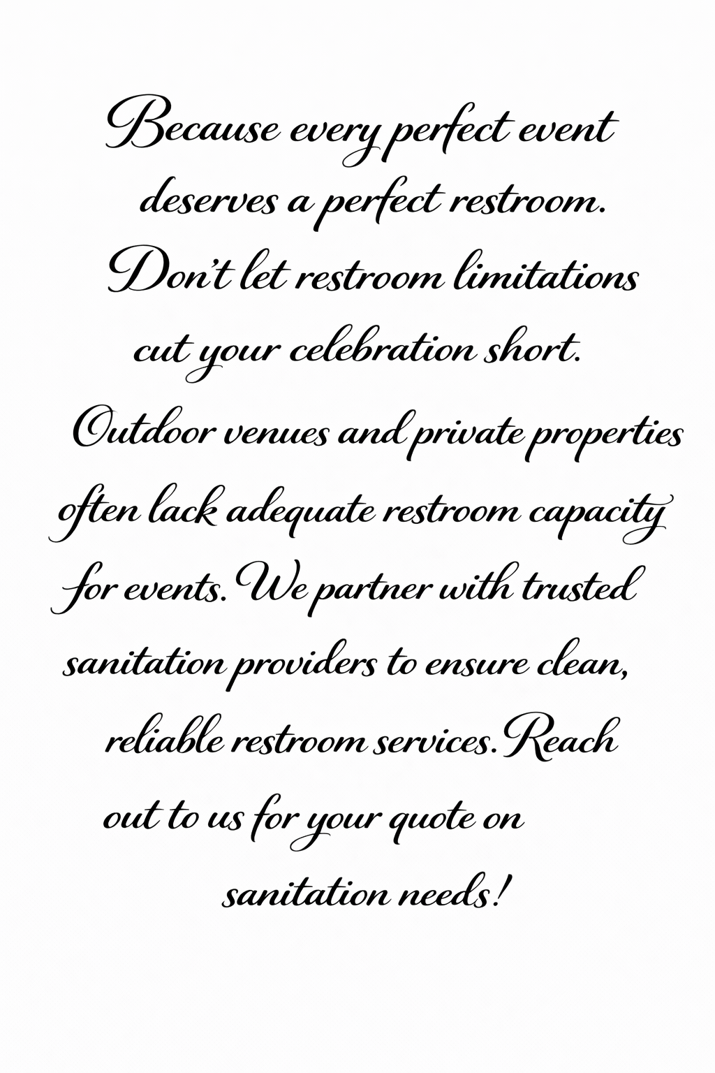 Portable restroom rental services for events in Portland Oregon, including ADA units, handwashing stations, and sanitation solutions for outdoor weddings, parties, and private venues.