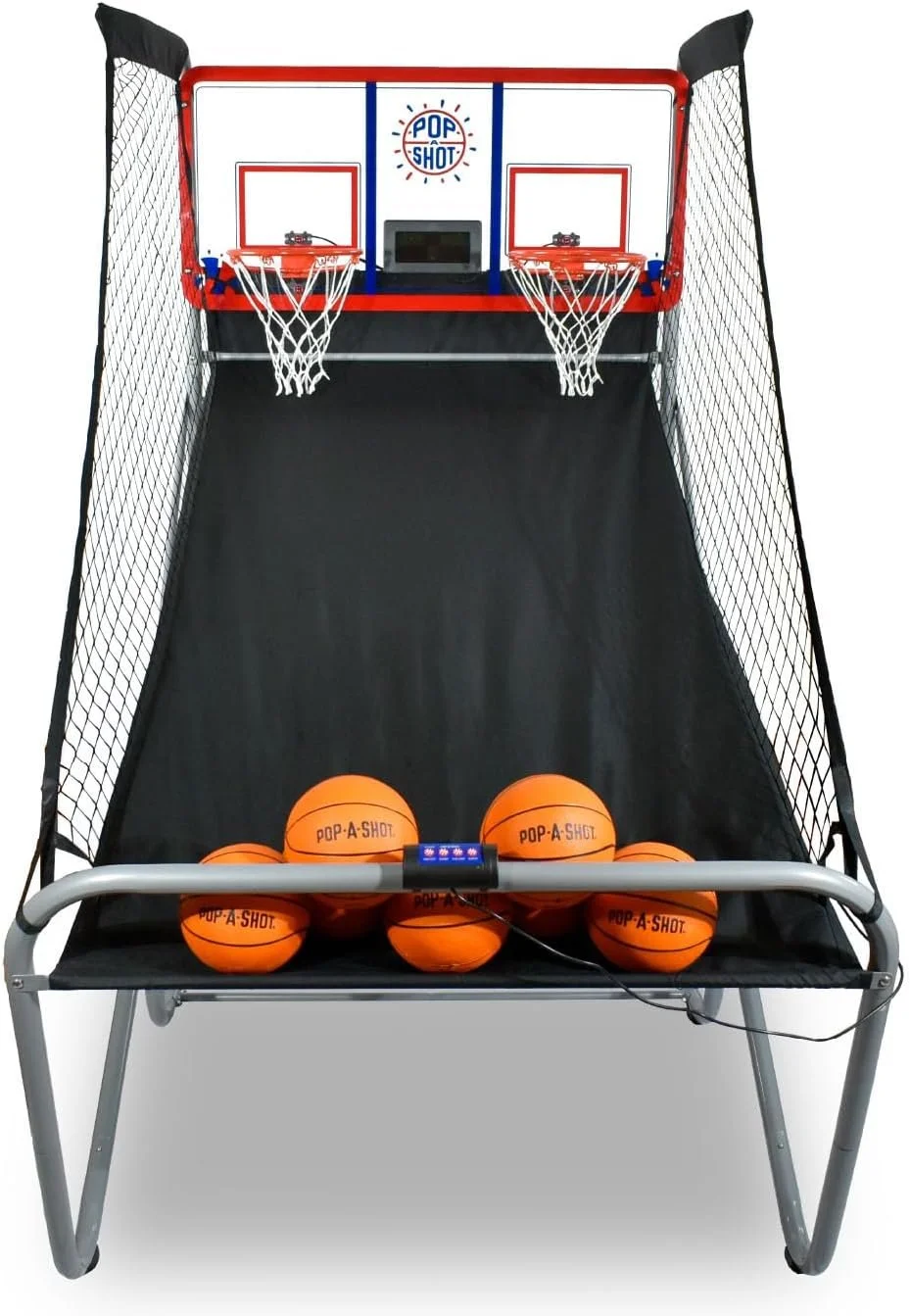 Pop-A-Shot basketball arcade game rental with dual hoops, netting, and digital score display, available from Rose City Party Rentals in Portland, Oregon