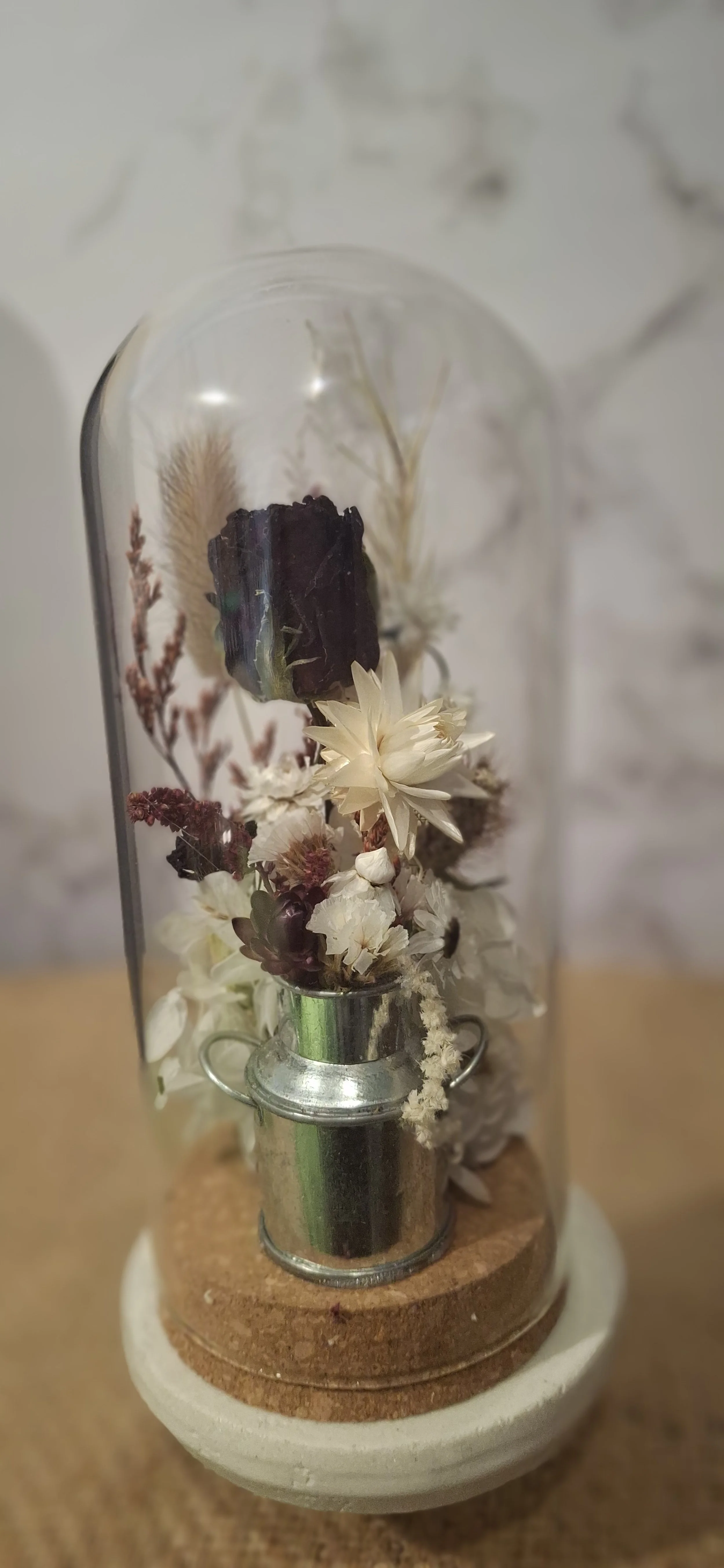 Tall Red & White Milk Can Glass Dome