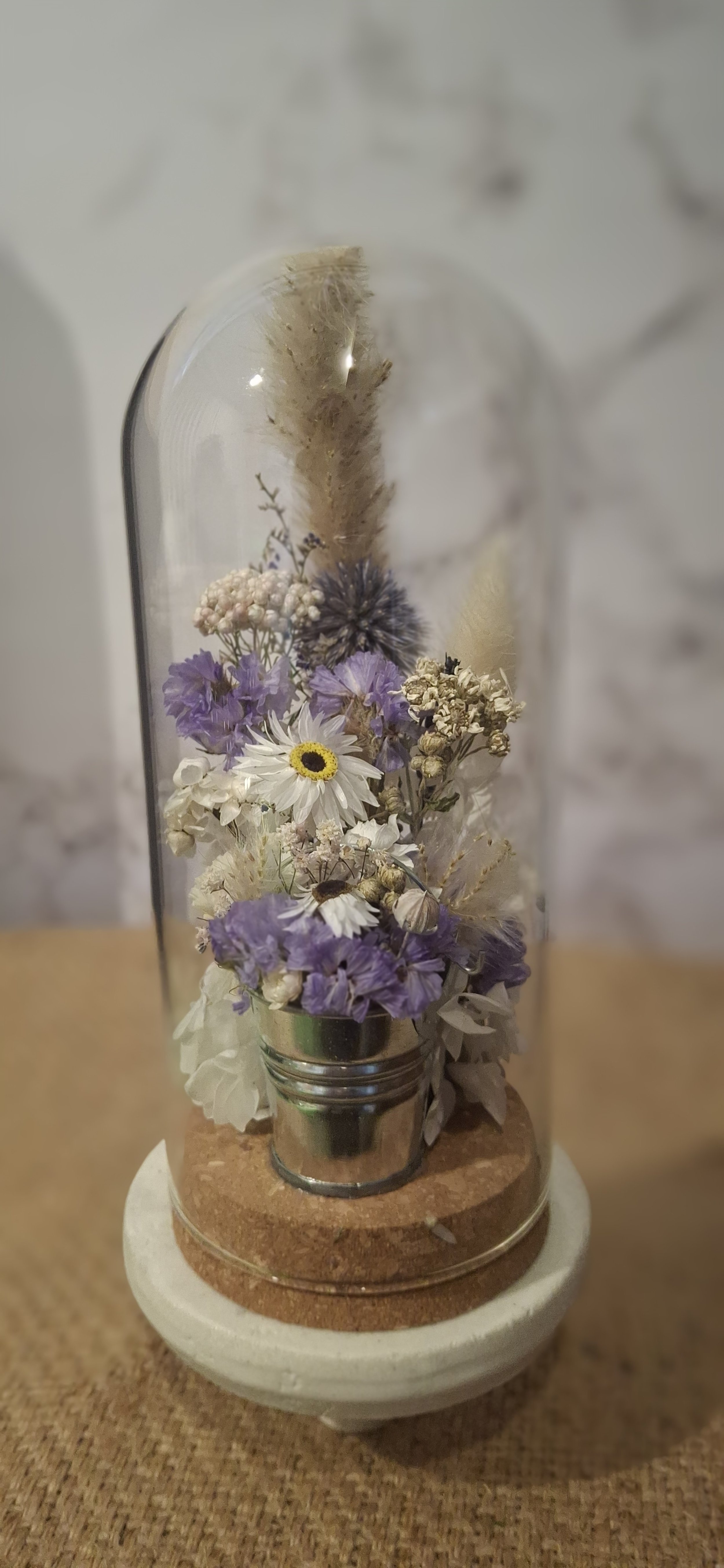 Tall Purple & White Pail Glass Dome