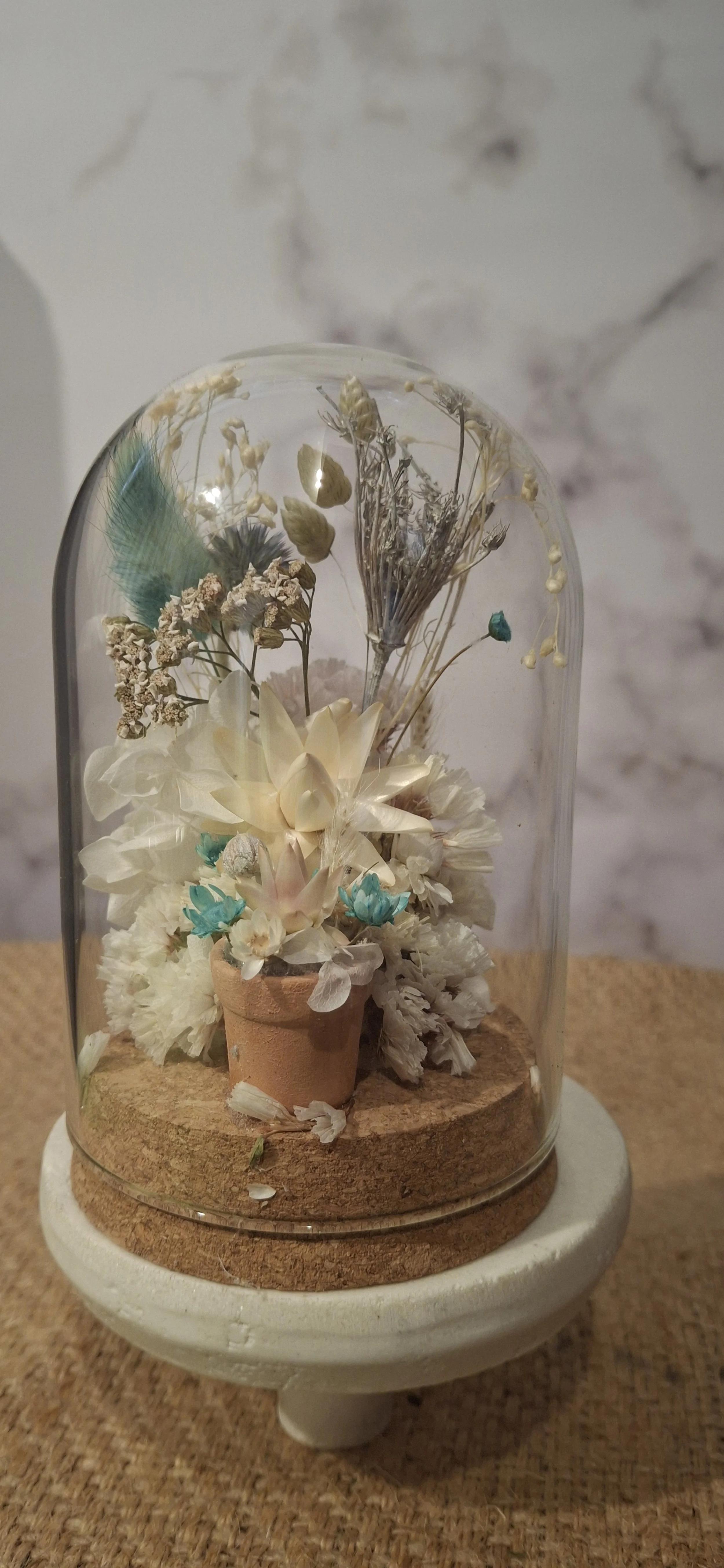 Medium White & Teal Flower Pot