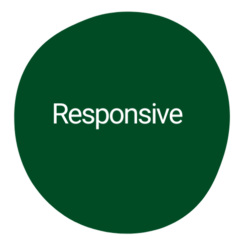 Green circle with the word 'Responsive' in white text in the center.