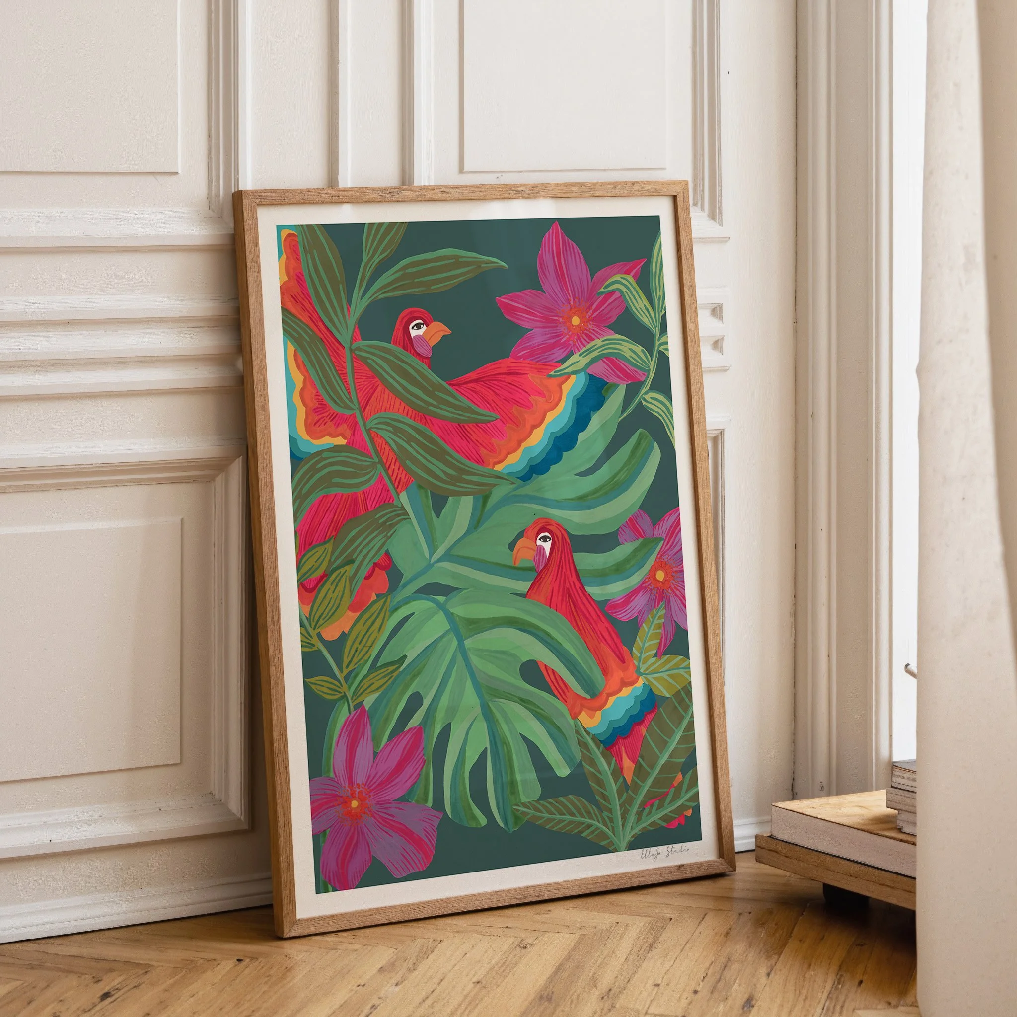 Jungle Parrots Leaning Frame.jpg