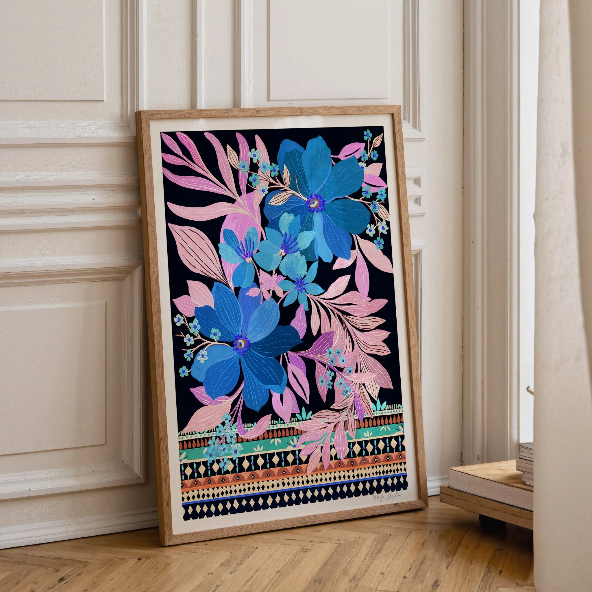 Patterned Flowers II Leaning Frame.jpg