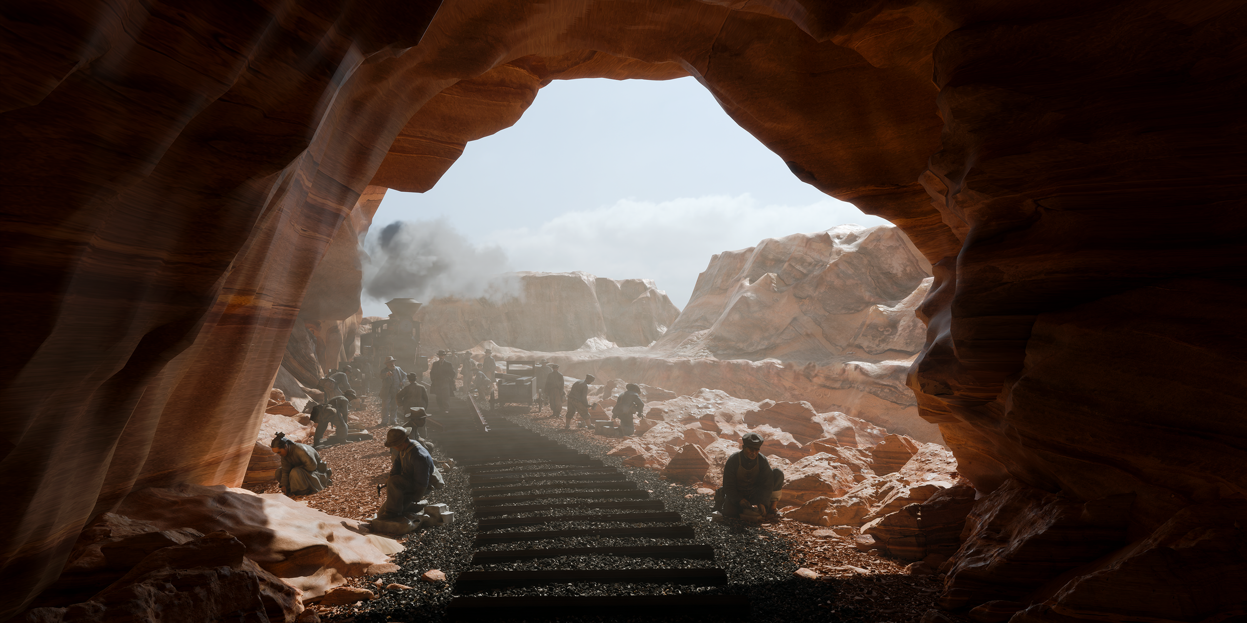 Train Dreams: Tunnel, 2025,
3d model, archival inkjet print on canvas,
72 x 36 inches, 183 x 91.5 cm,
Edition 1 of 1