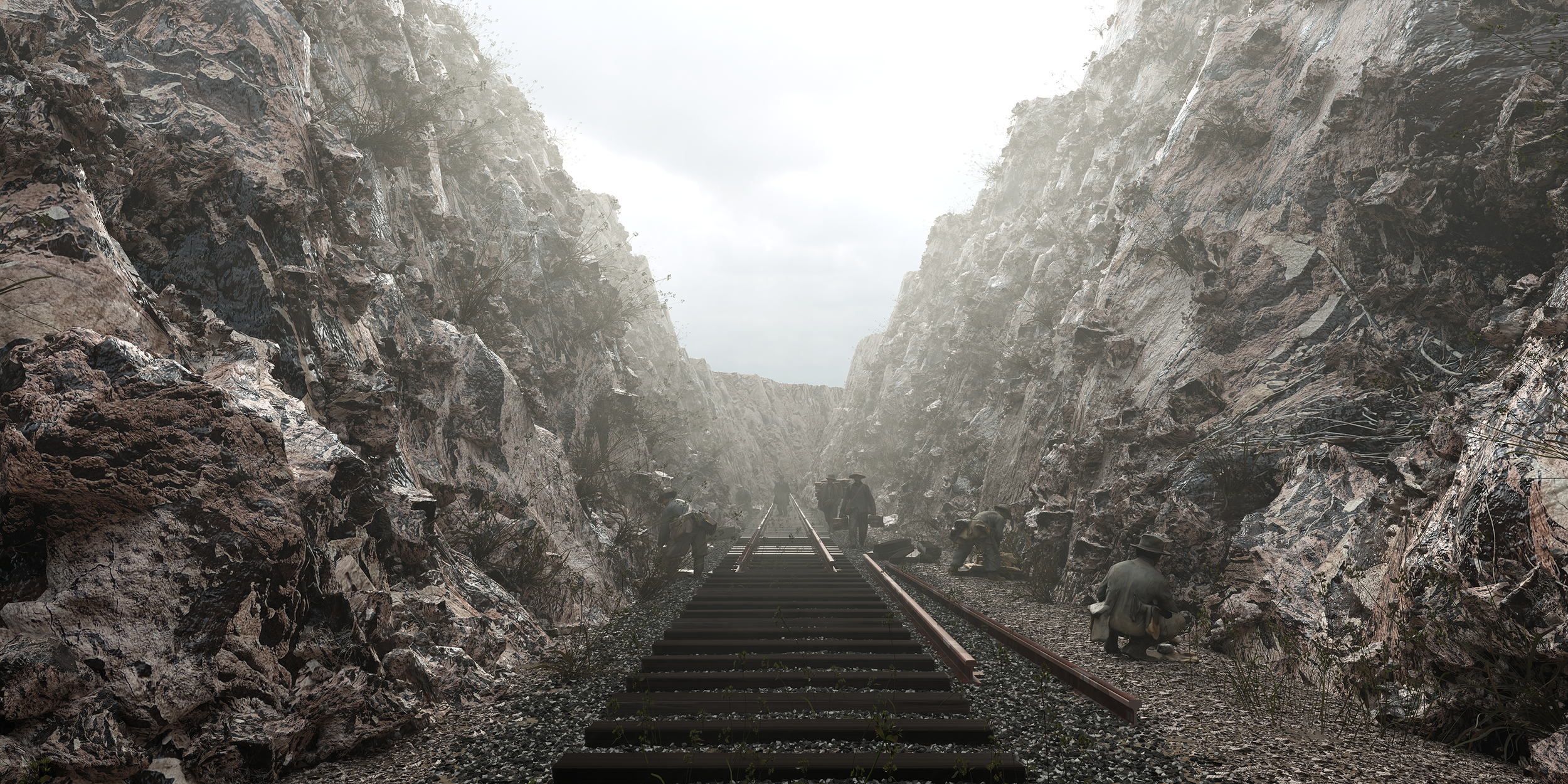 Train Dreams: Cut, 2025, 
3d model, archival inkjet print on canvas,
72 x 36 inches, 183 x 91.5 cm,
Edition 1 of 1