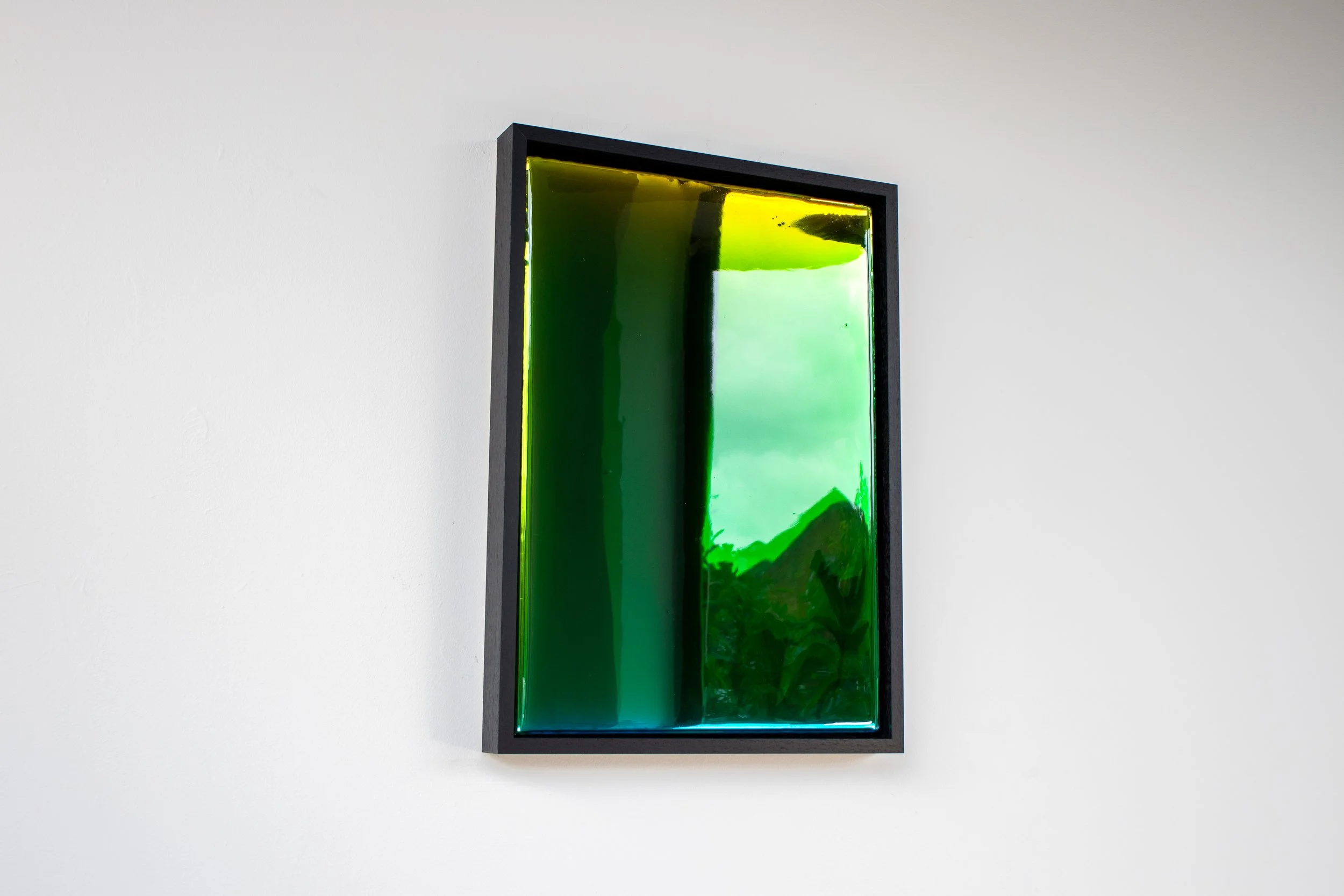 Abiding, 2026
Semi-transparent pigmented resin over reflective surface
Framed 47 x 65 x 4.5 cm