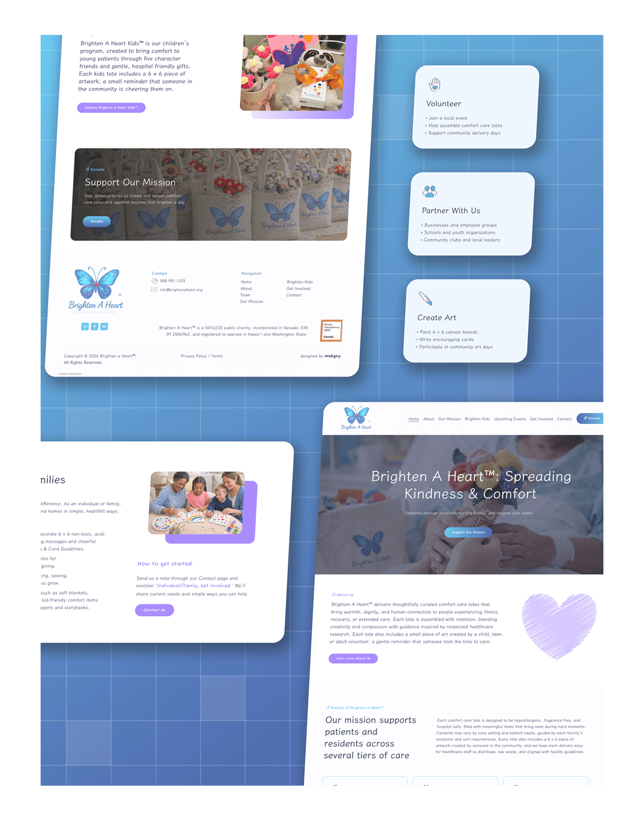 Custom Squarespace website design for a US nonprofit client Brighten a Heart.