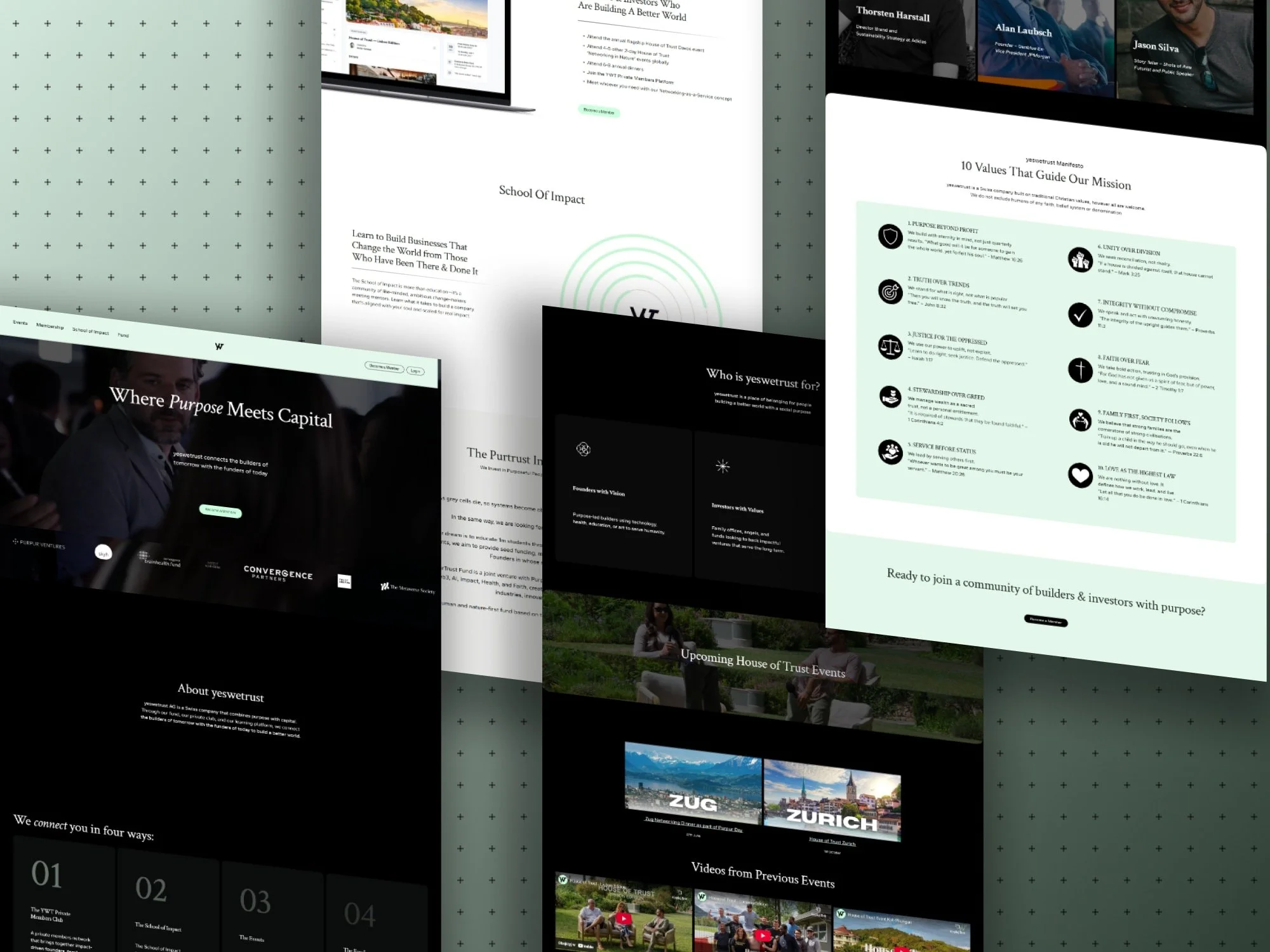 yeswetrust Squarespace website in mint green for an impact-focused venture capital firm