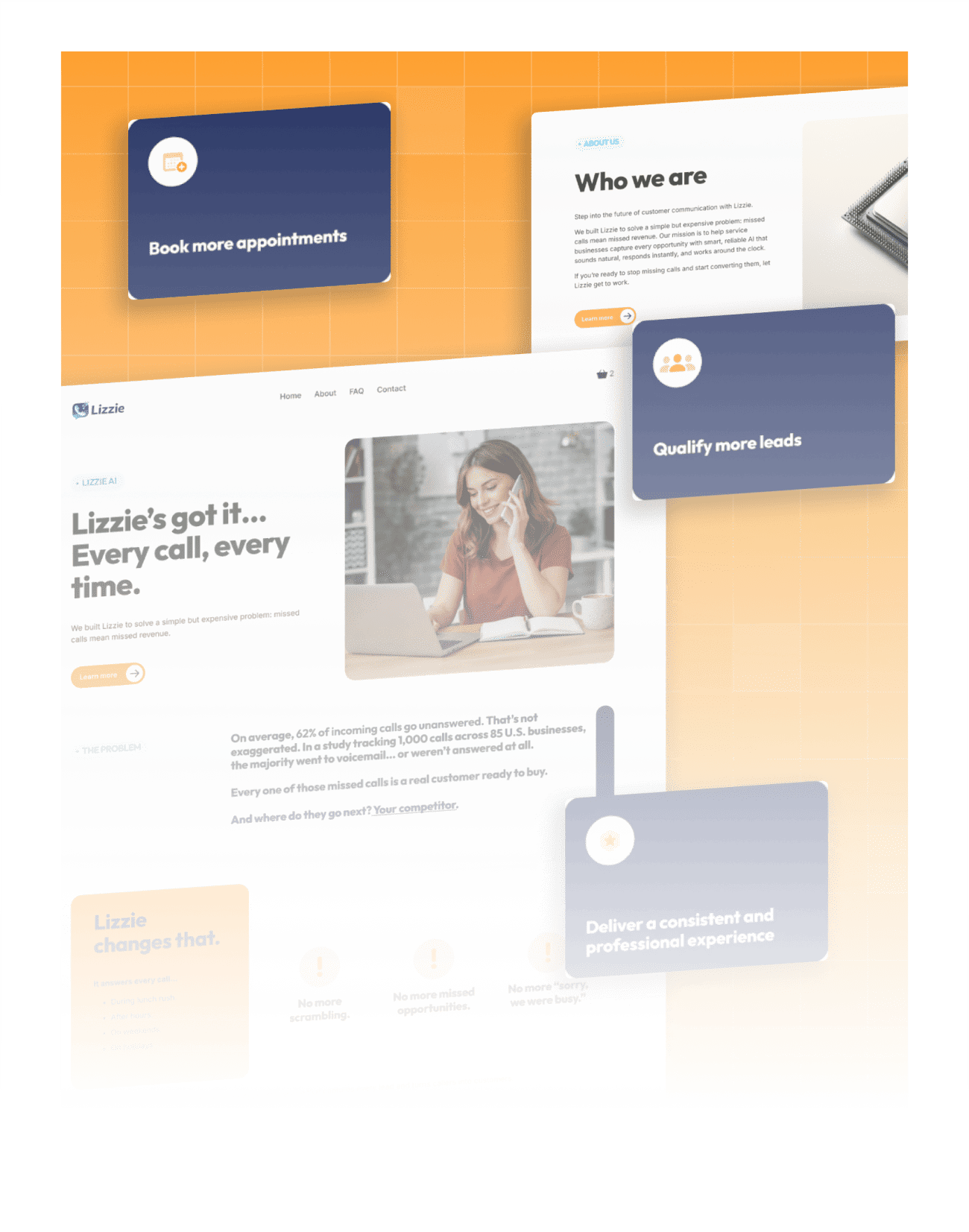 Custom Squarespace website design for an AI call-handling business Lizzie.AI.