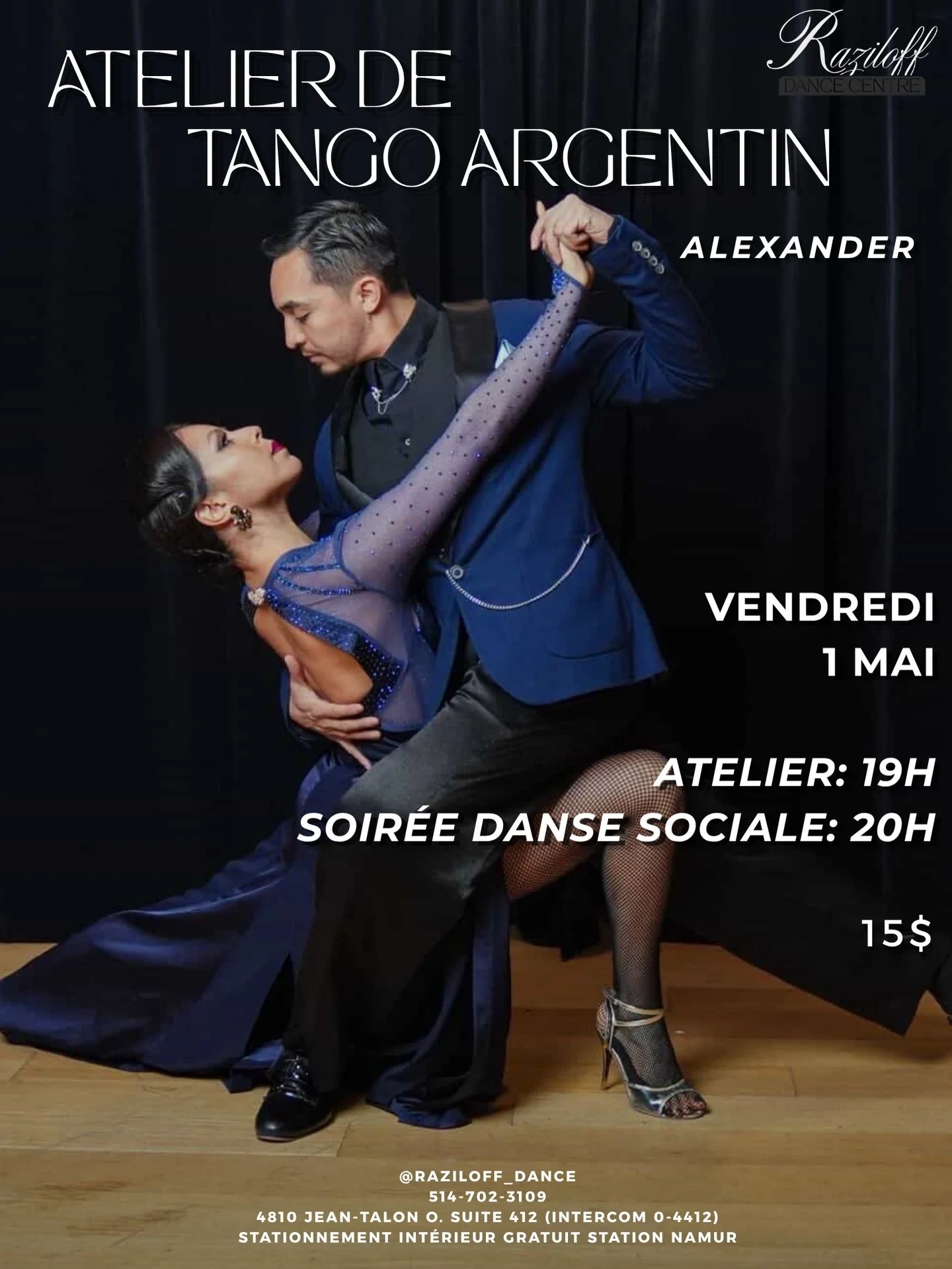 Fridays at Raziloff 💃✨
Step into the world of Argentine Tango &mdash; elegance, passion, connection.

🕖 Workshop 19h
🕗 Social dance 20h
💰 15$

No partner? No experience? You&rsquo;re still more than welcome. Just bring your vibe 🔥

Let&rsquo;s d