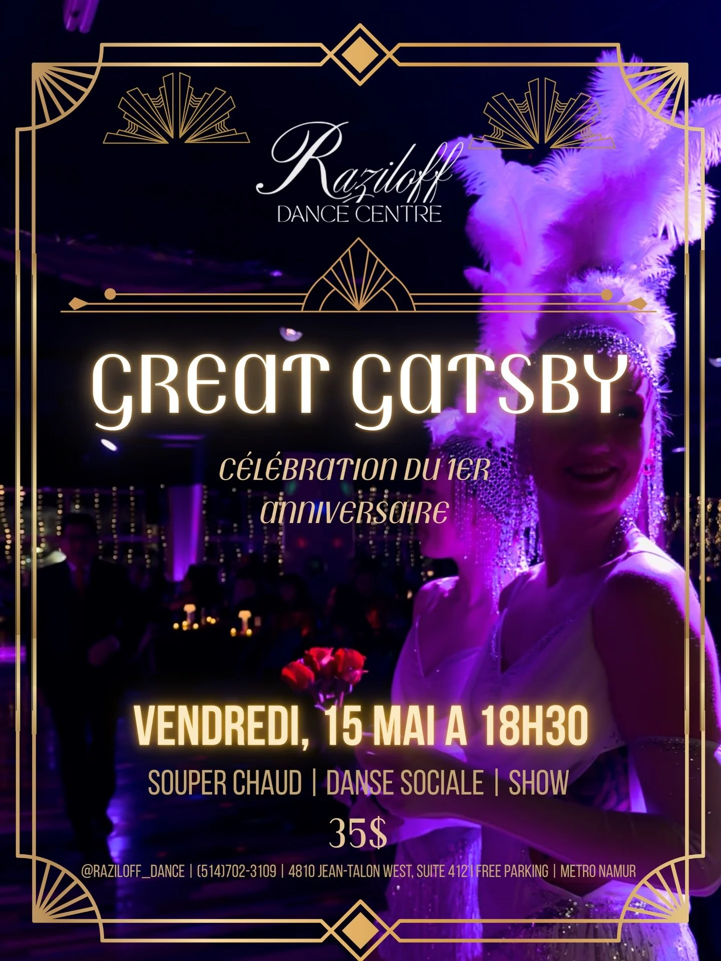 ✨ Fridays at Raziloff just got iconic ✨
Join us for our 1-Year Anniversary &ndash; Great Gatsby Night 🖤
🍽 Hot full dinner | 💃 Social dancing | 🌟 Shows
🎩 Come dressed in theme &amp; shine with us
May 15 &bull; 18:30
#Raziloff #GatsbyNight #DanceM