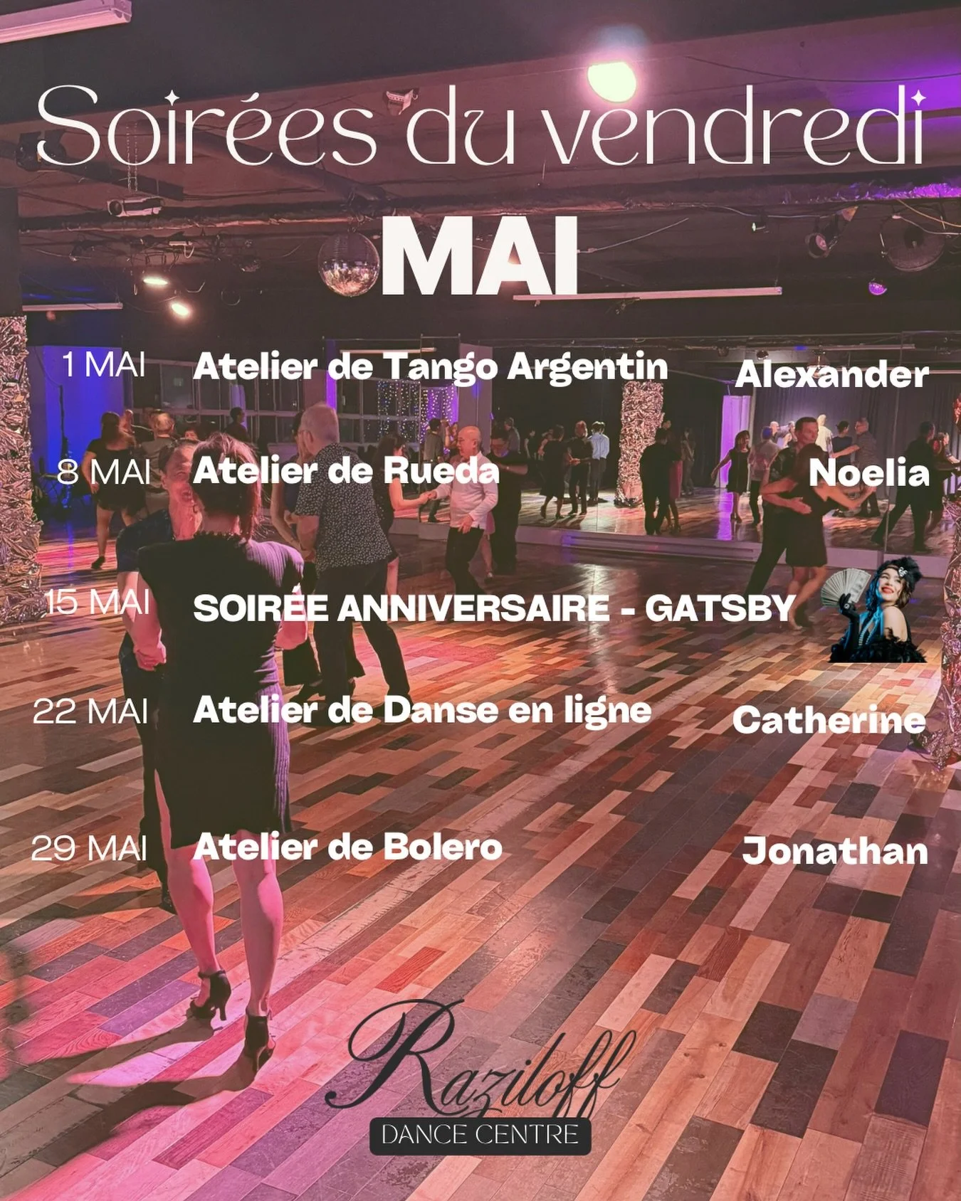 ✨ Fridays at Raziloff ✨

Get ready for a full month of dance, energy, and connection 💃🕺
Each week brings a new workshop to explore, grow, and have fun!

🔥 May 1 &ndash; Argentine Tango
🔥 May 8 &ndash; Rueda
🎉 May 15 &ndash; Anniversary Party (Ga