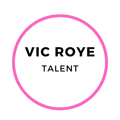 Logo with the text 'VIC ROYE TALENT' inside a pink circle.