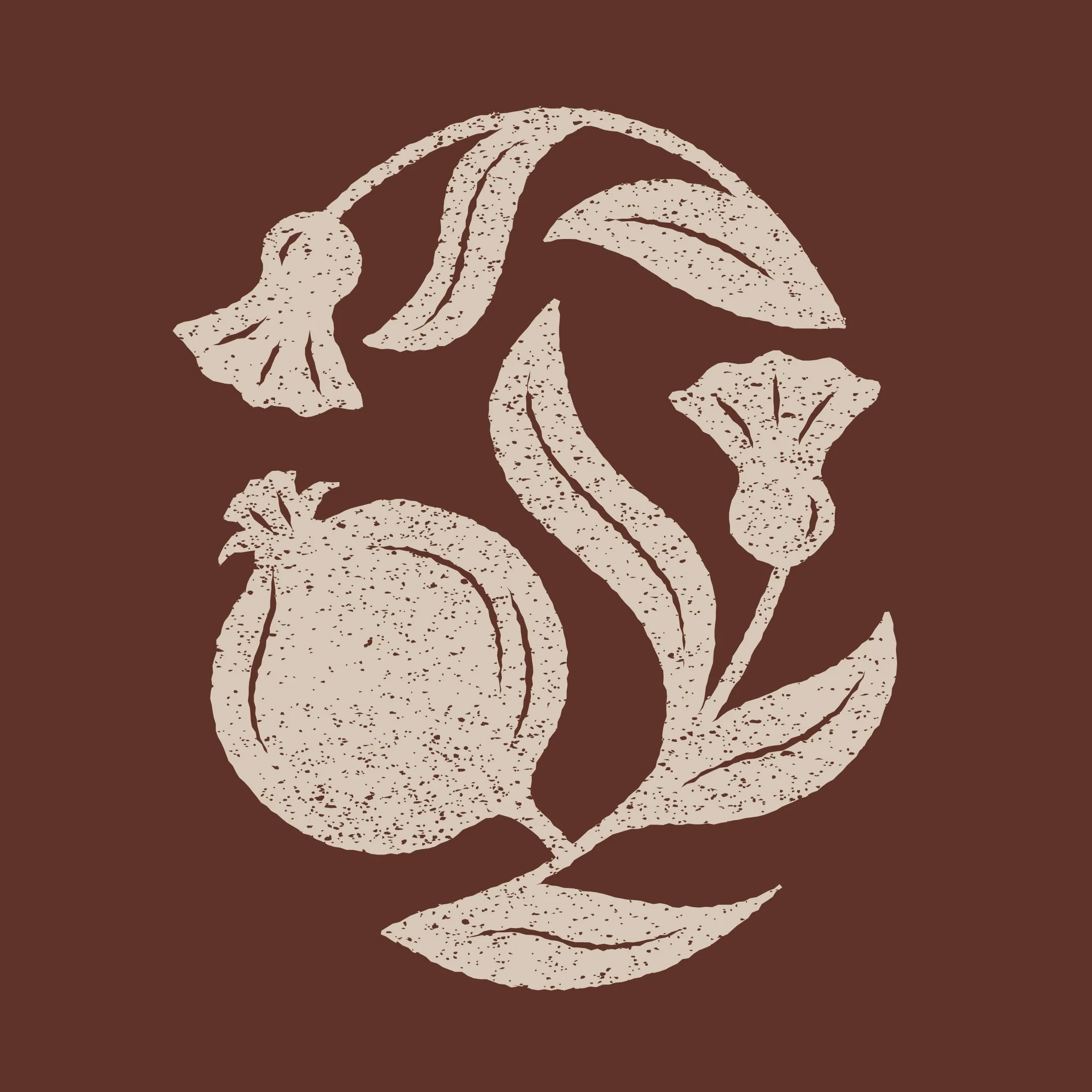 logo for simple life things pomegranate shape cream image on rust brown background