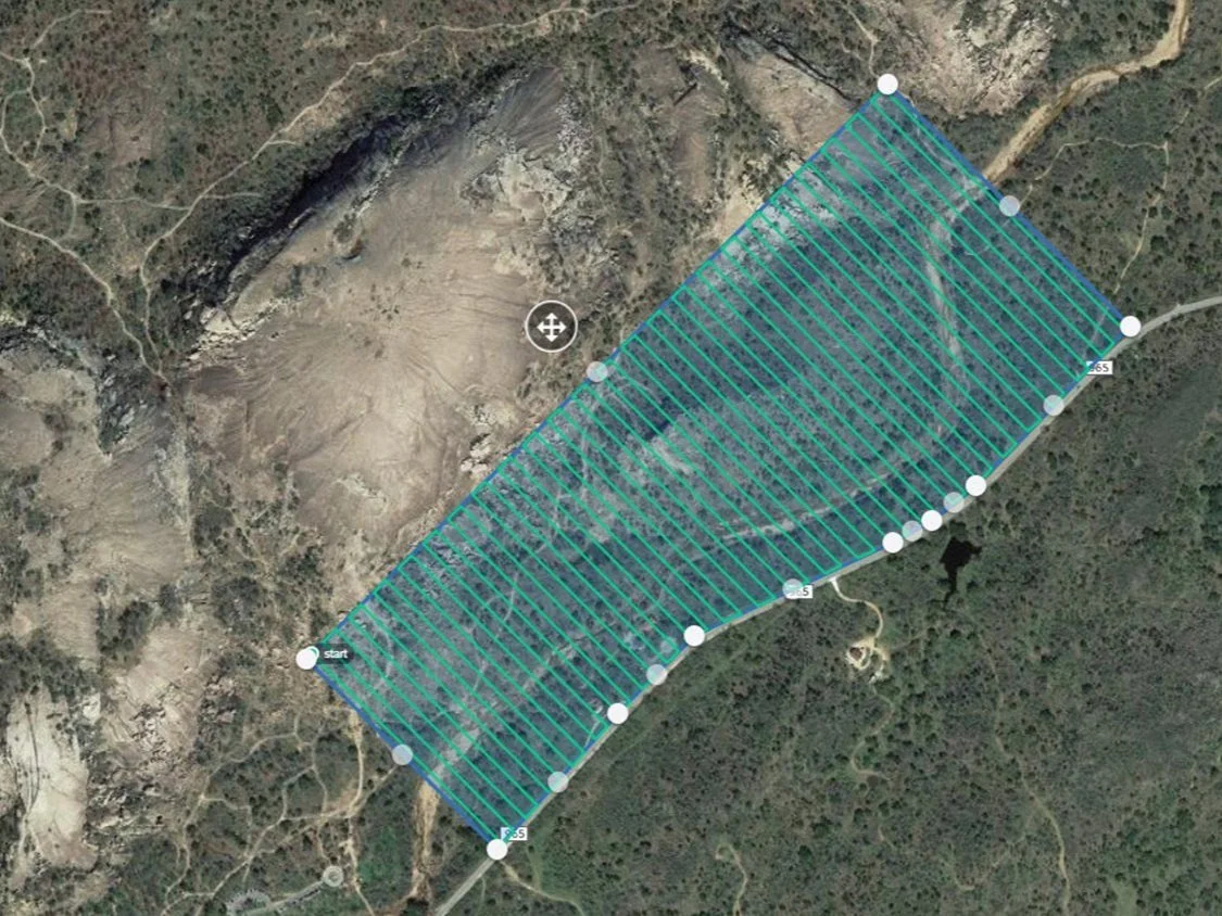 mapping mission plan using DJI software and advanced drone controller for survey grade drone mapping and aerial survey and modeling. High precision and high accuracy to the centimeter cm level. Meets the needs of surveyor and civil engineer clients.