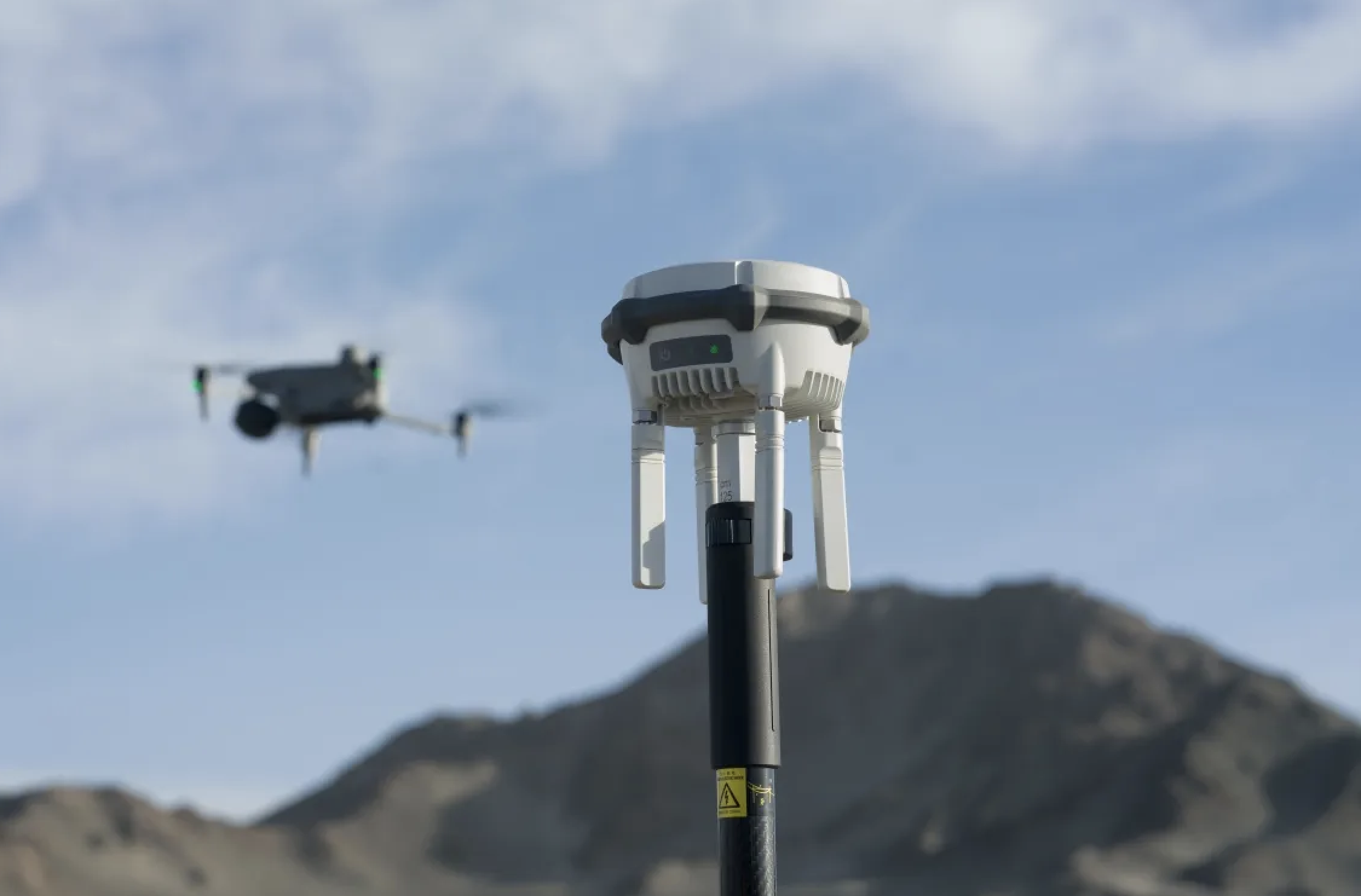 RTK GNSS base station used with NTRIP and CORS for survey grade drone mapping and aerial survey and modeling. High precision and high accuracy to the centimeter cm level. Meets the needs of surveyor and civil engineer clients.