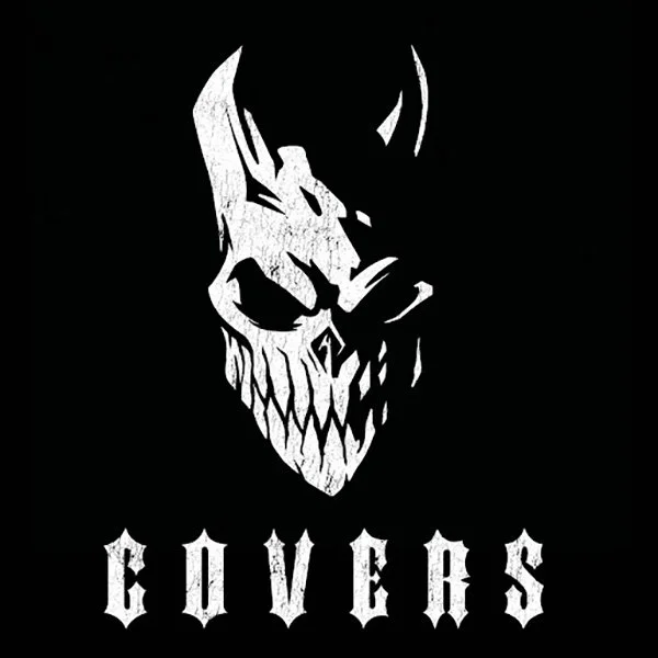Black and white graphic featuring a skull design and the word "COVERS" beneath it.