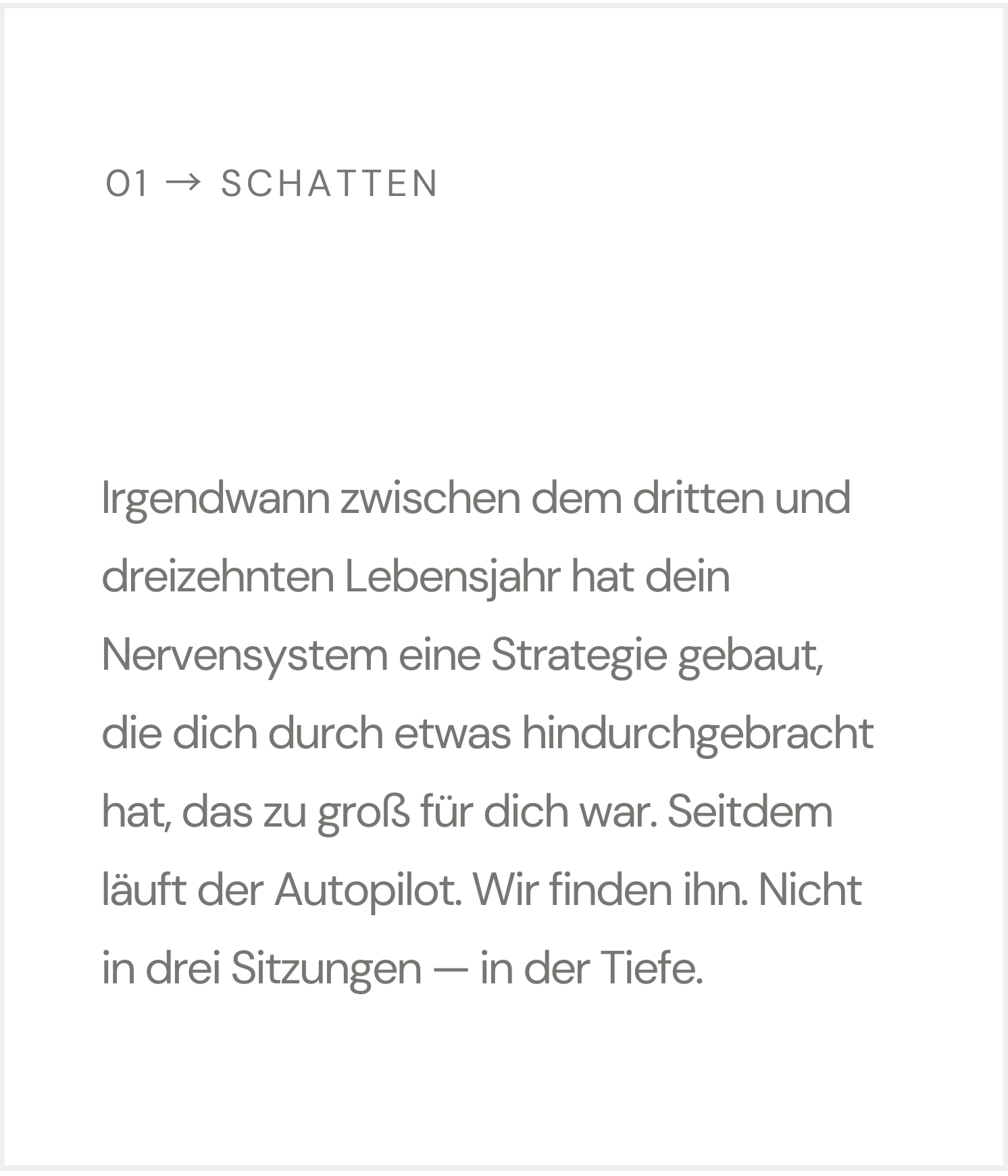 Das Muster erkennen. rgendwann zwischen dem dritten und dreizehnten Lebensjahr hat dein Nervensystem eine Strategie gebaut, die dich durch etwas hindurchgebracht hat, das zu groß für dich war.