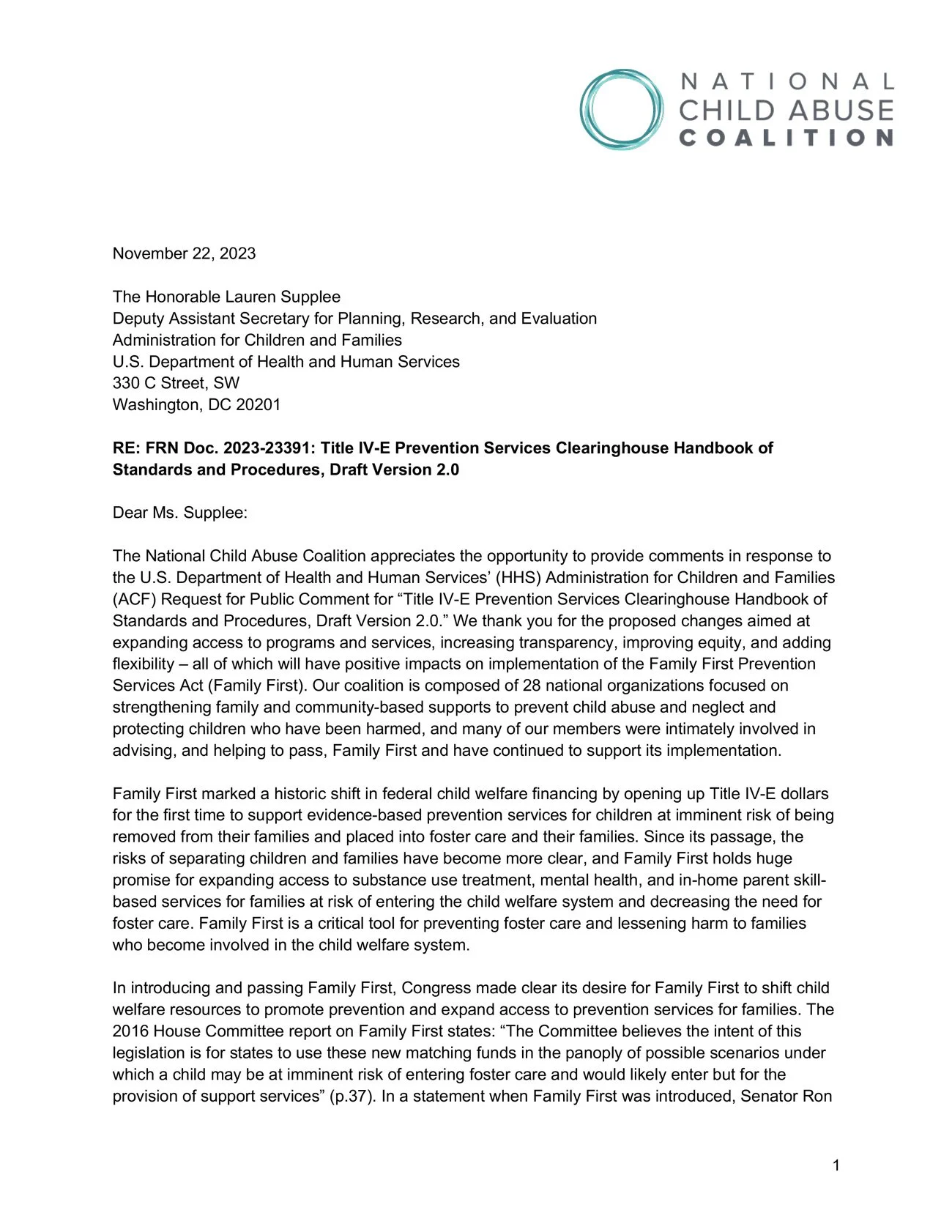 Comments on the Title IV-E Prevention Services Clearinghouse