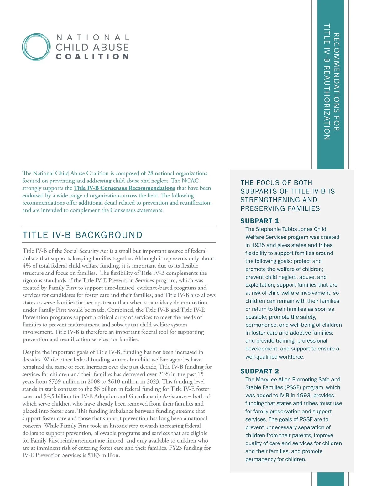 Recommendations for Title IV-B Reauthorization