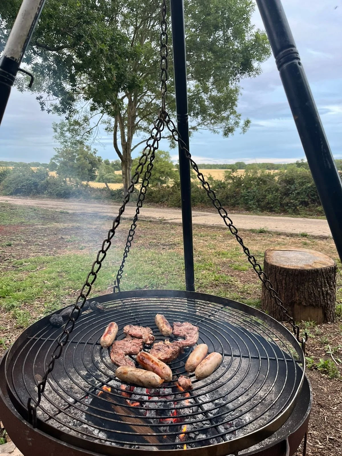 Grilling over fire pit