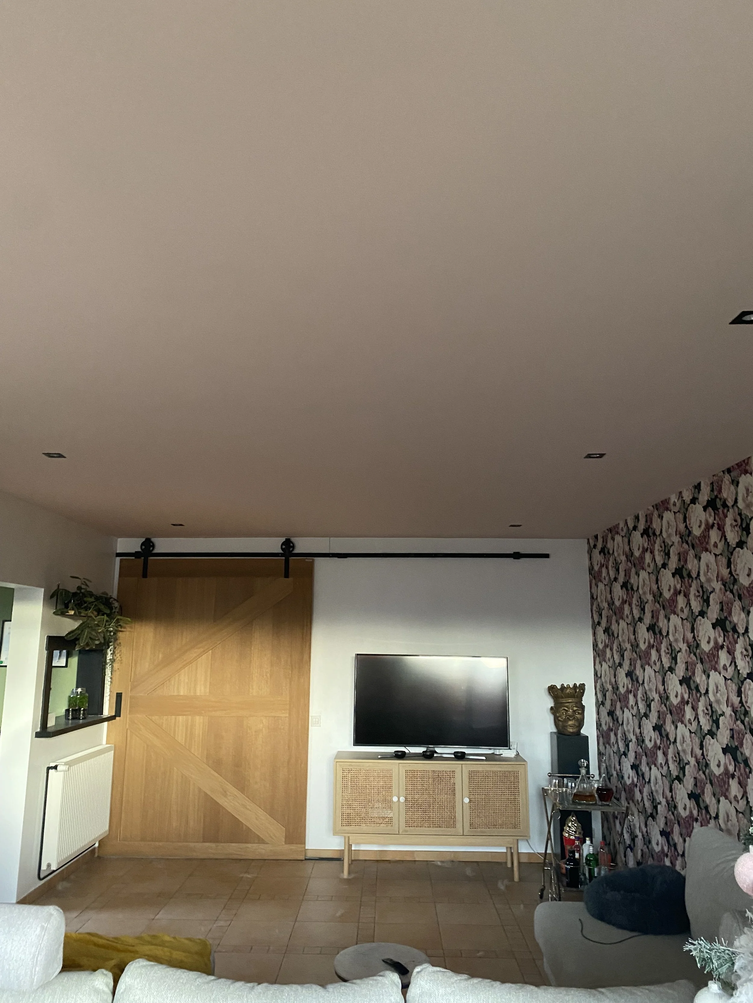 Roze Gyproc-plafond met geintegreerde zwarte spots in Nazareth