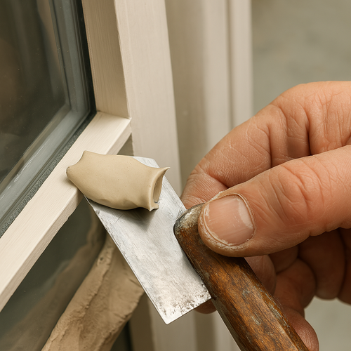Traditional putty glazing being applied to a timber window by Hamilton Glass in Surrey and South West London