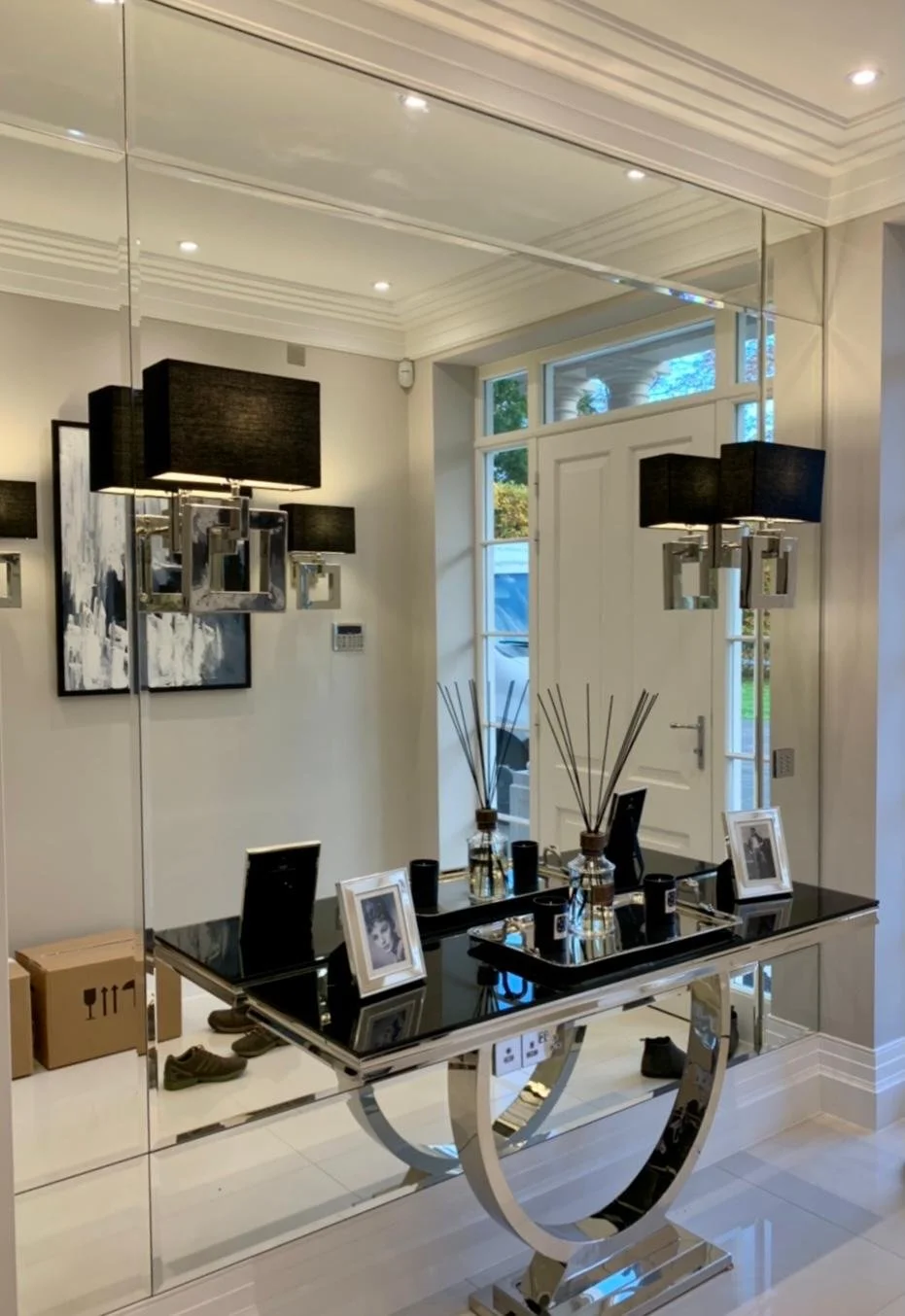 Bespoke Bevelled Mirror Feature Wall With Integrated Lighting – Cobham