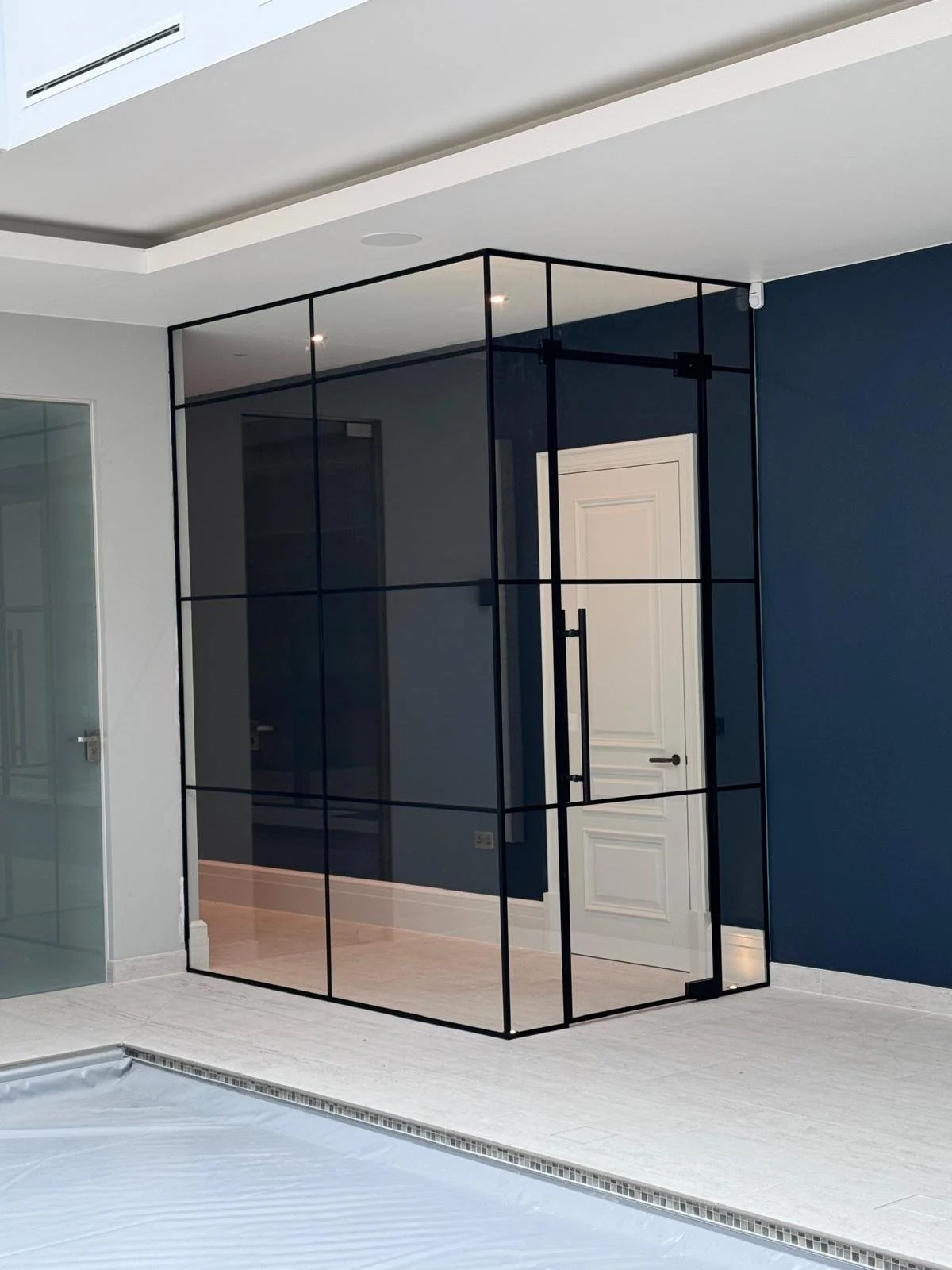 Crittall Style Pool Entrance Door Set – 12mm Clear Toughened Glass