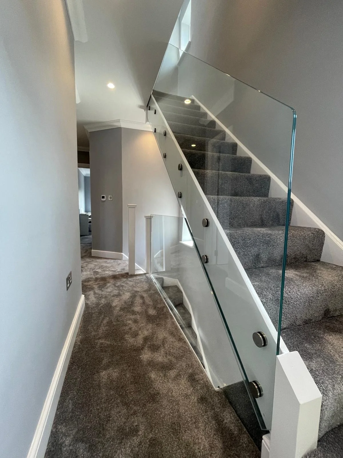 17.5mm Toughened Laminated Glass Staircase Balustrade with Stainless Standoffs – Wimbledon