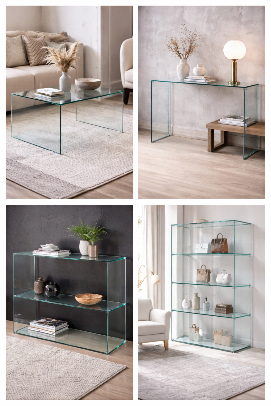 UV bonded glass display cabinet with frameless glass construction showcasing seamless bonded joints and luxury retail style design
