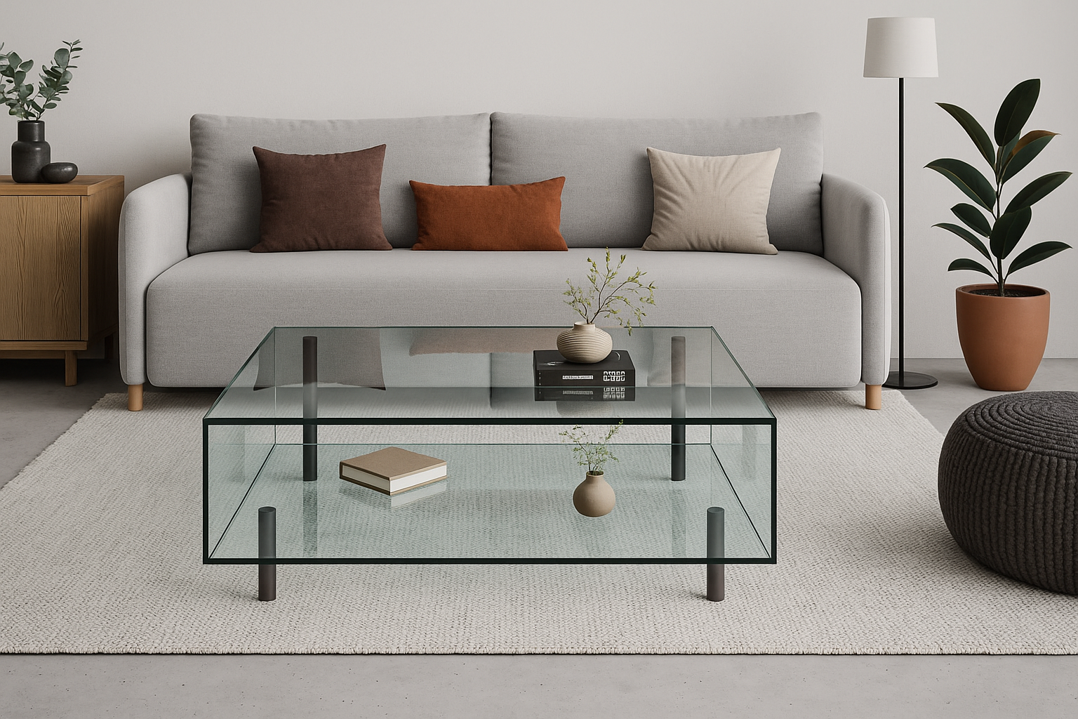 glass furniture UK, UV bonded glass table, clear glass coffee table, custom glass console, frameless furniture design surrey