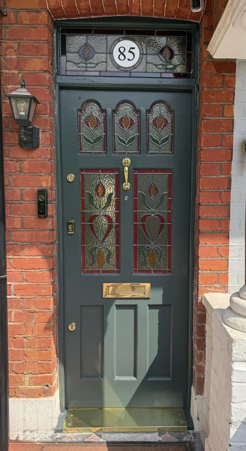 Imitation lead light glazed units incorporating decorative lead-style framework within insulated double glazing