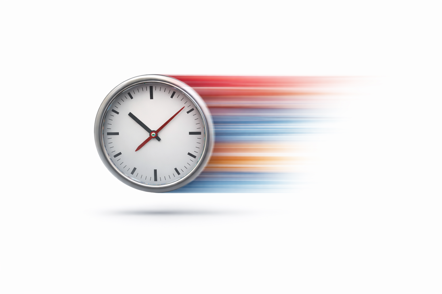 Modern analog clock with motion blur effect representing fast turnaround and quick production times for glass splashback installations